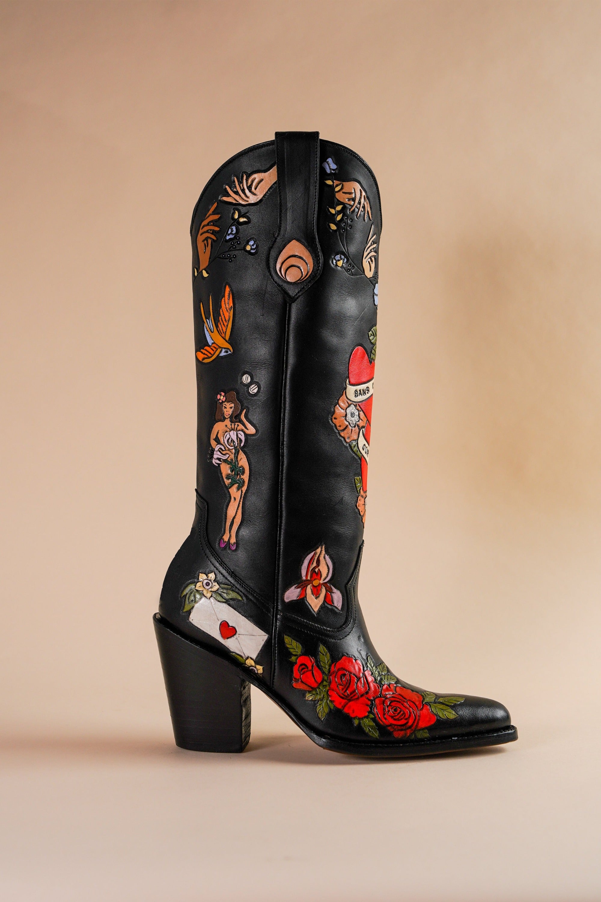 My Body My Choice Doodle Cowboy Boots in Midnight Black - Stylish Western Boots for Women, Perfect for Country Music Festivals & Rodeo Events