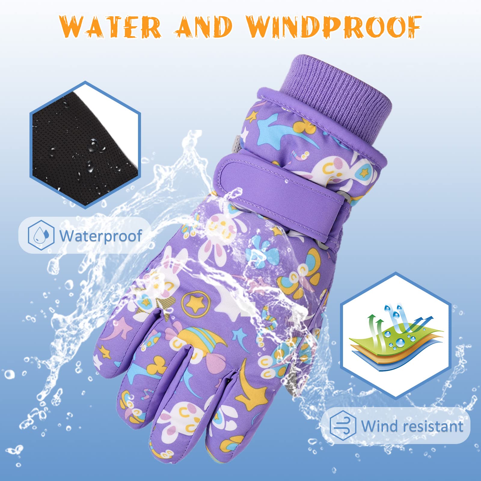 Kids Winter Ski Gloves for Boys & Girls - Waterproof Snowboard Gloves with Fleece Lining for Cold Weather - Perfect for Skiing, Snowboarding & Outdoor Winter Activities