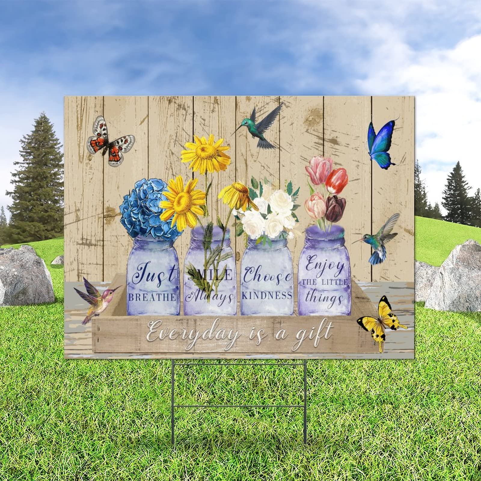 Floral Botanical Yard Sign - Double Sided Weatherproof 18x24in for Lawn Decor & Sales