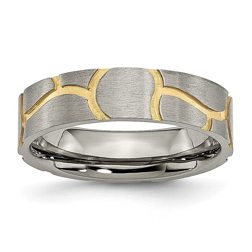 ICE CARATS Titanium Brushed Yellow Plated 6mm Grooved Wedding Band Ring - Elegant Fashion Jewelry for Women - Perfect Anniversary Gift for Her - Ideal for Weddings, Engagements & Special Occasions