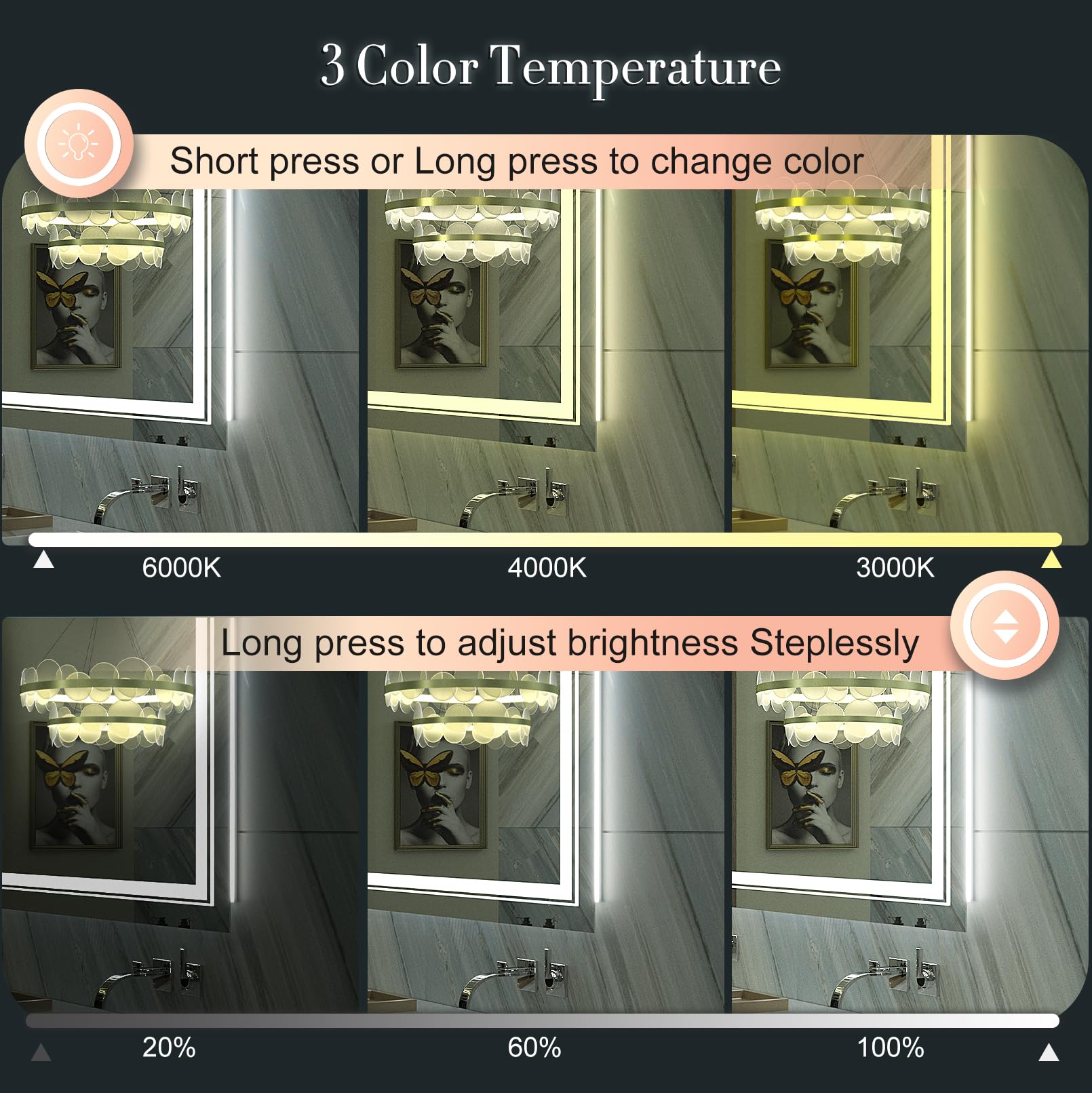 48x30 Inch LED Bathroom Mirror with Front & Backlit Dimmable Lights - Anti-Fog, Shatterproof Vanity Mirror with Memory Function (Horizontal/Vertical Mounting) - Perfect for Modern Bathrooms, Makeup Vanity & Spa-Like Experience