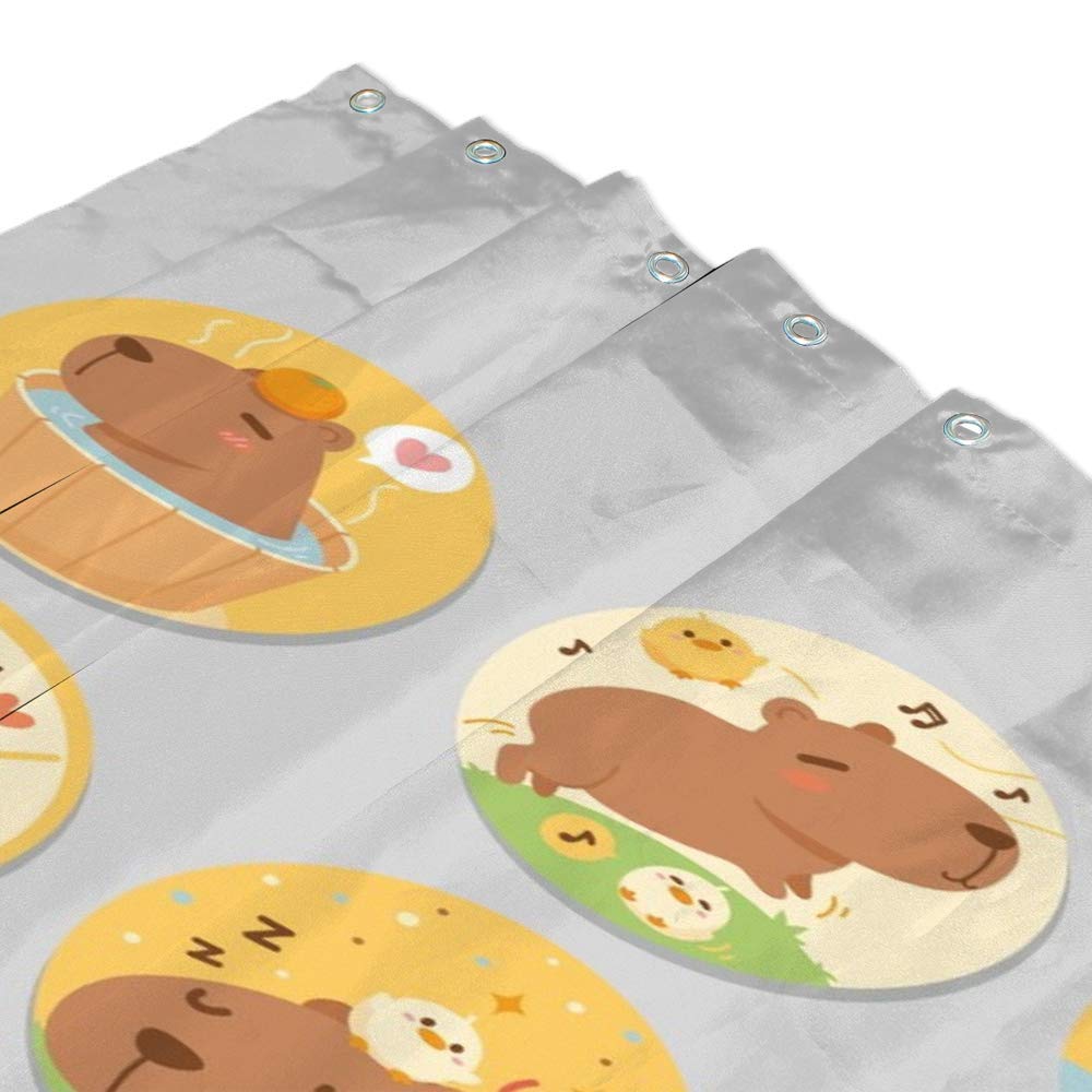 Waterproof Polyester Shower Curtain with 12 Hooks - Cute Happy Capybara Design, 72x72 Inch, Machine Washable & Durable Bathroom Decor for Kids and Adults - Perfect for Modern Bathrooms, Guest Rooms, and Dormitories