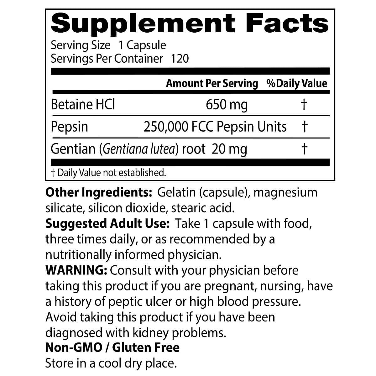 Doctor's Best Betaine HCL with Pepsin & Gentian Bitters Supplement - 120 Capsules for Digestive Support, Acid Reflux Relief & Gut Health | Supports Protein Digestion & Nutrient Absorption