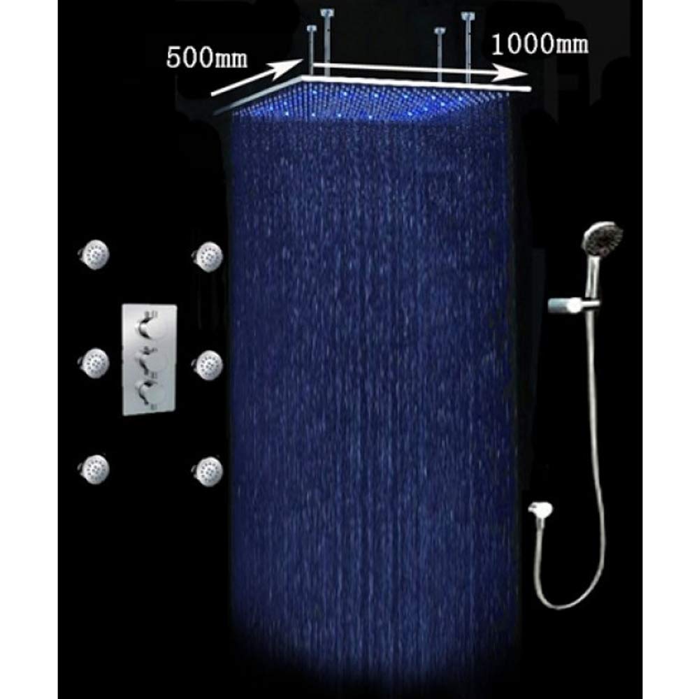 40 Inch LED Rainfall Shower Head with Temperature Sensor & Handheld Spray - Brushed Nickel Ceiling Mount Shower System for Spa-Like Experience - Perfect for Master Bathroom & Luxury Hotel Renovation - 5 Year Warranty