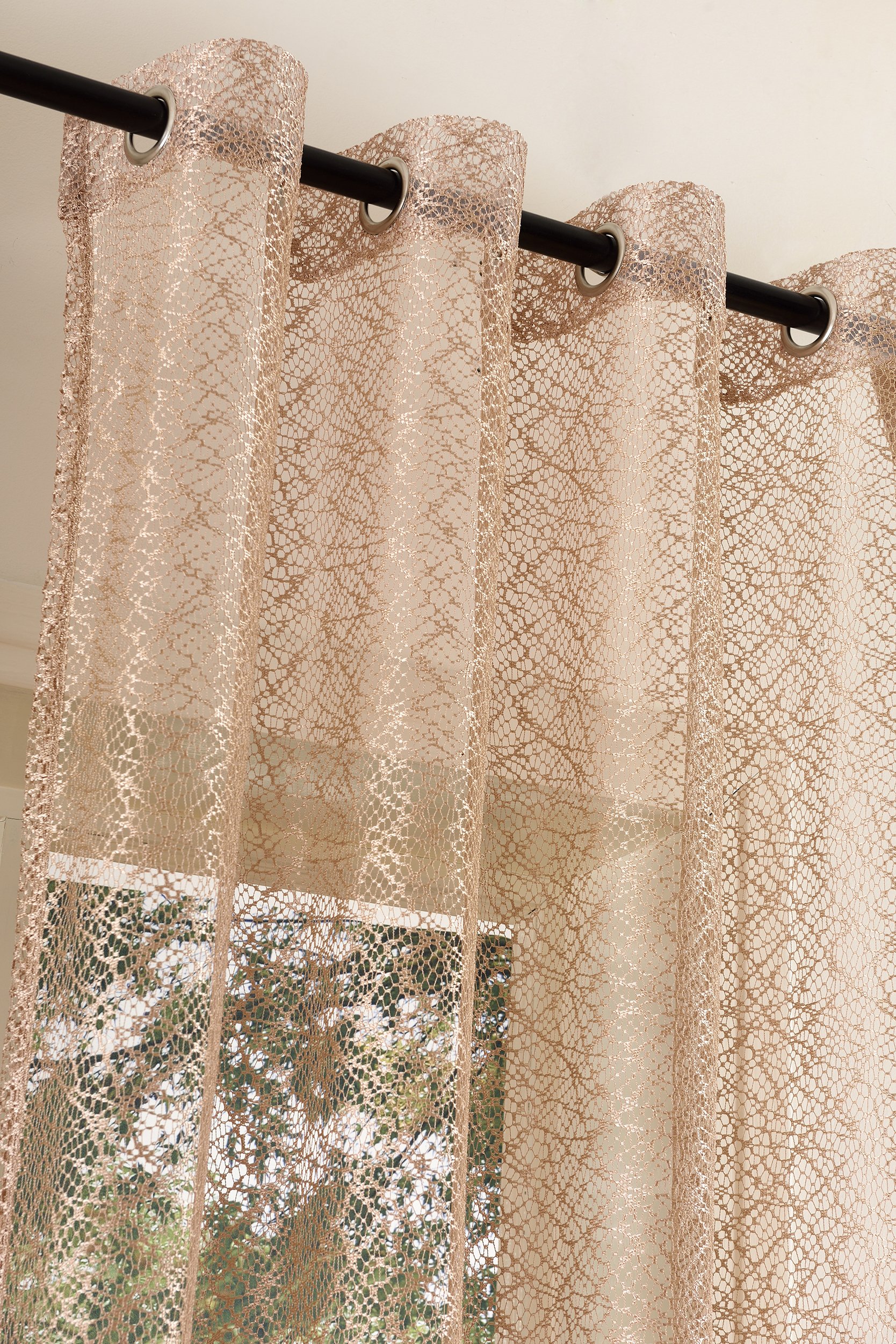 Mesh Net Curtain with Eyelets - Transparent Plain Decorative Polyester Window Drape in Taupe (245x140cm) for Living Room, Bedroom & Kitchen