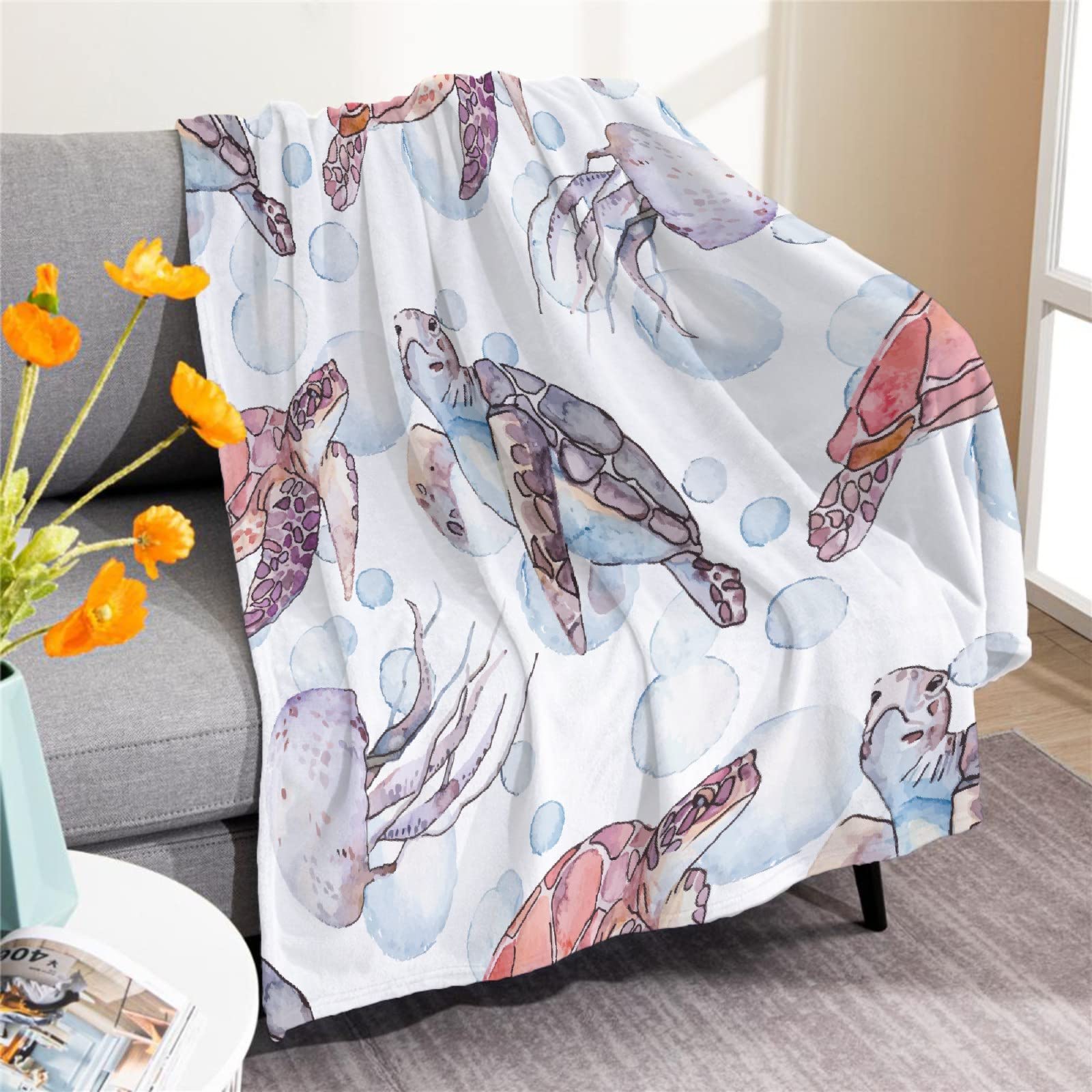 Ultra Soft Turtle Jellyfish Microfiber Flannel Throw Blanket - 120
