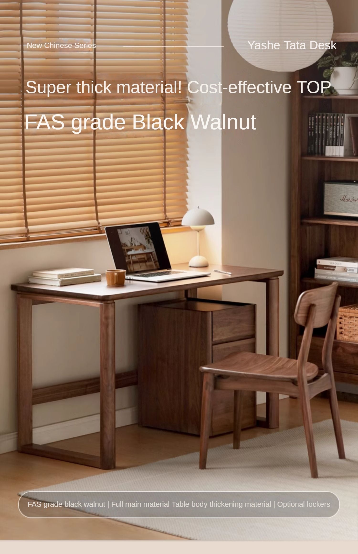 Premium Black Walnut & Ash Solid Wood Study Desk - Handcrafted Writing Table for Home Office, Library, or Dorm Room - Ergonomic Design for Work & Study