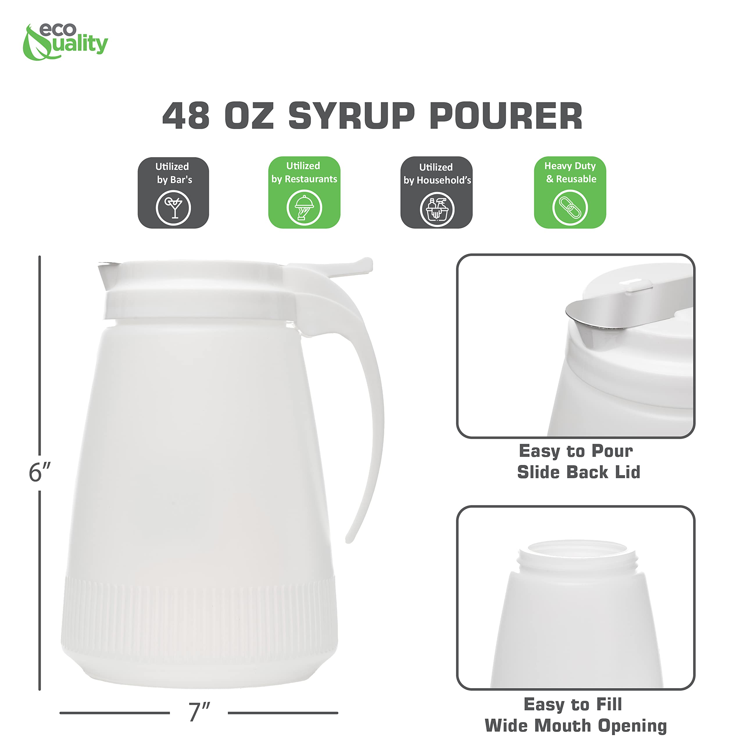 7-Pack 48oz Plastic Syrup Dispenser with Lid & Stainless Steel Cover - Honey, Sugar, Coffee Syrup Pump for Restaurants, Cafes, Home & Office Use - BPA-Free Leakproof Bulk Liquid Dispenser for Pancakes, Waffles, Bubble Tea & Desserts (48 Ounce)