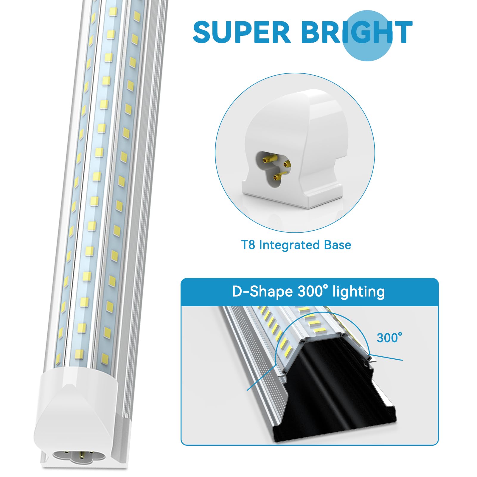 SHOPLED 4FT LED Shop Light - 45W 5850LM 6000K Cool White Linkable Ceiling Fixture - D-Shaped T8 LED Tube Lights for Garage, Warehouse & Workshop (12 Pack) - Energy Saving Bright Lighting Solution