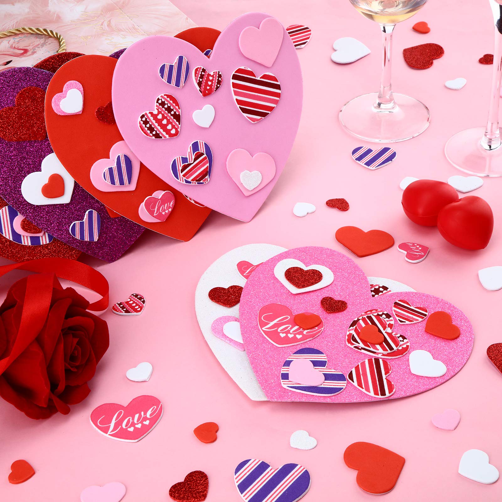 402-Piece Valentine's Heart Doilies & Foam Stickers Set - 4 Inch DIY Craft Supplies for Valentine's Day, Weddings, Party Decorations, Scrapbooking, and Home Decoration