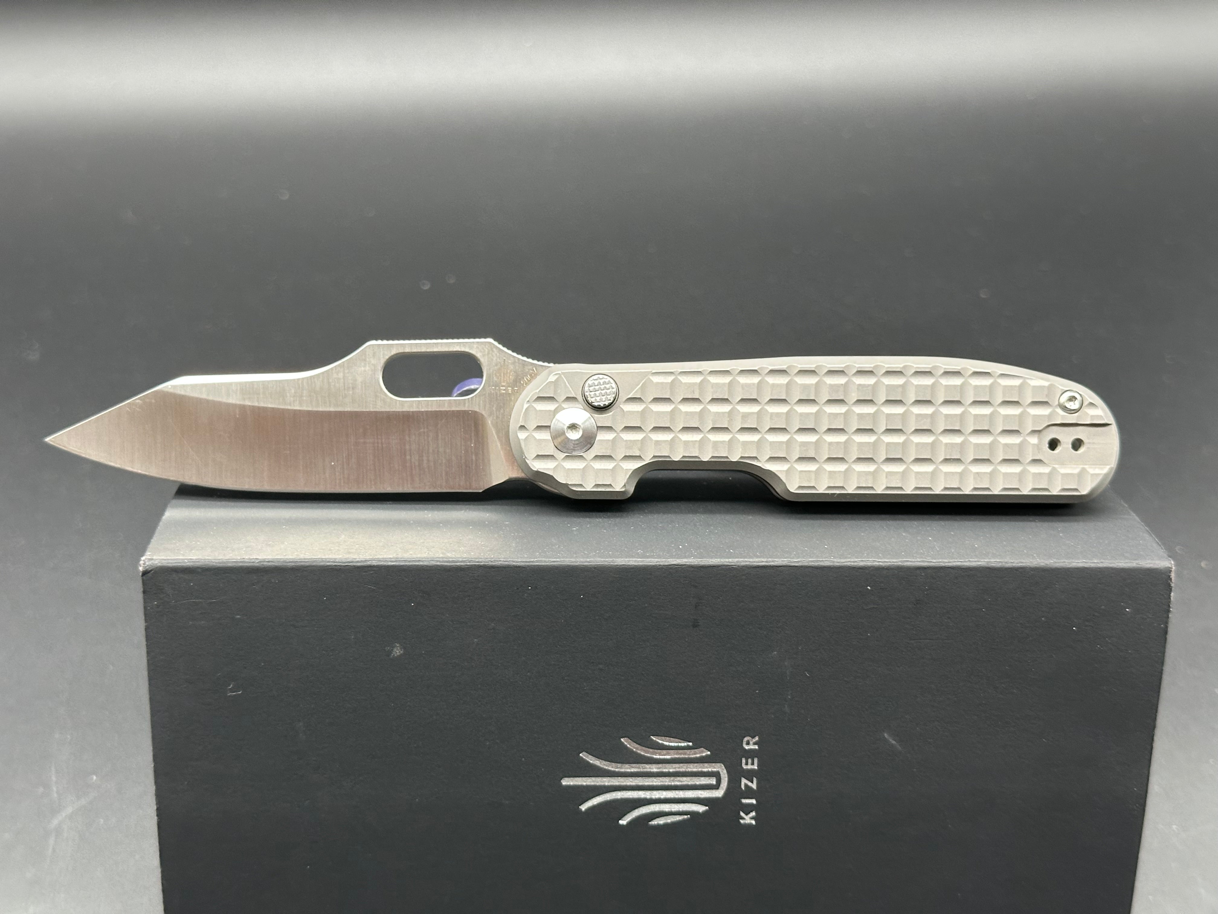KIZER CORMORANT Folding Pocket Knife - Gray Titanium Handle, 20CV Plain Edge Blade - EDC, Outdoor, Camping & Survival Knife