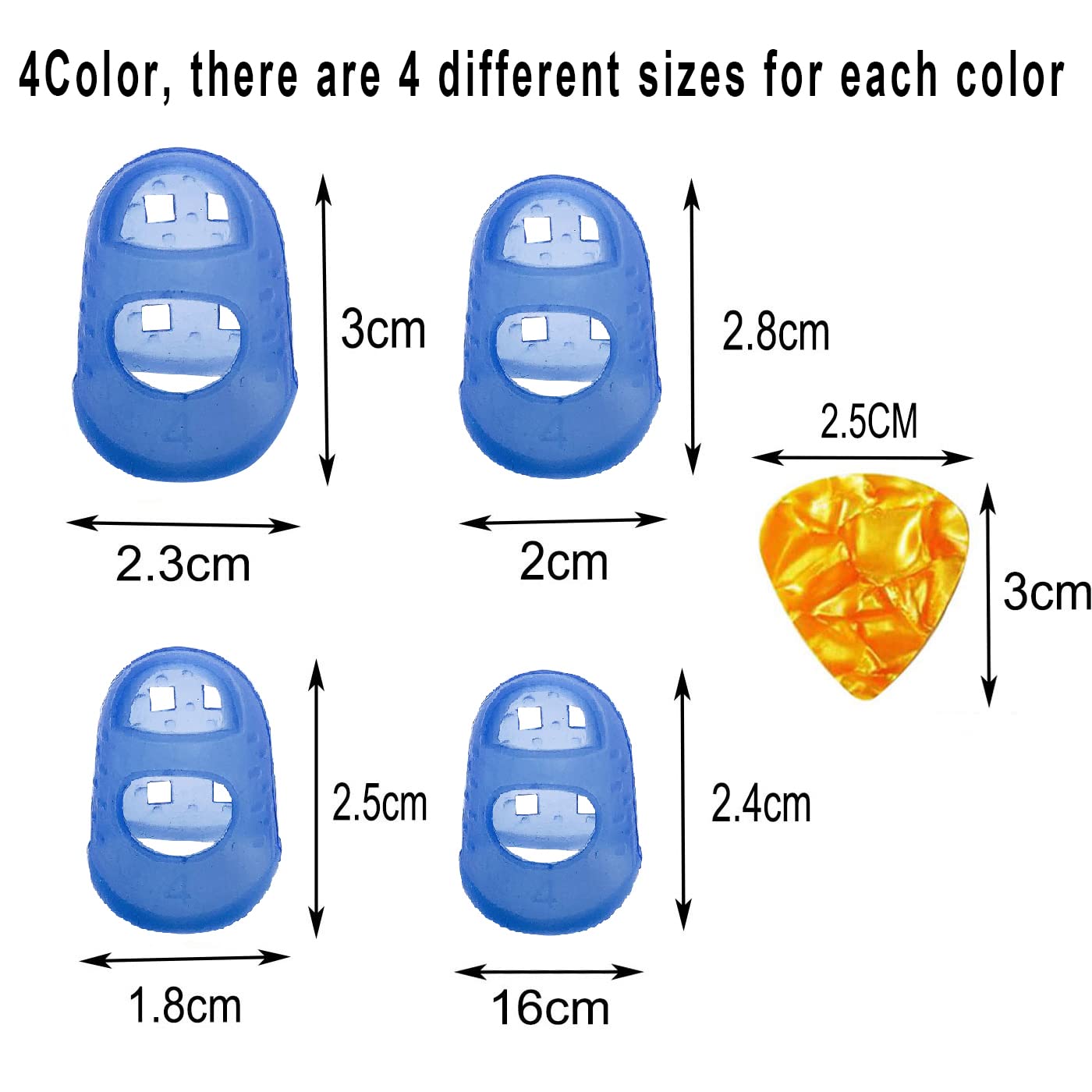 48Pcs Silicone Guitar Finger Protectors - 4 Sizes Finger Guards with 5Pcs Thumb & Forefinger Picks + 10 Guitar Picks for Ukulele, Electric Guitar - Perfect for Practice, Beginners & Long Playing Sessions