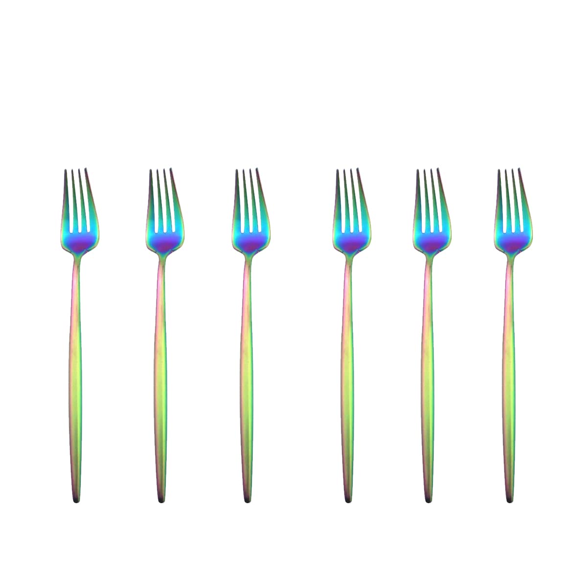Gugrida 6-Piece Matte Rainbow Dessert Forks Set - 18/10 Stainless Steel Salad Forks (7.2 Inch) - Elegant Flatware for Wedding, Party, Camping & Holiday Dining - Perfect for Desserts, Salads, Christmas Dinners & Outdoor Picnics