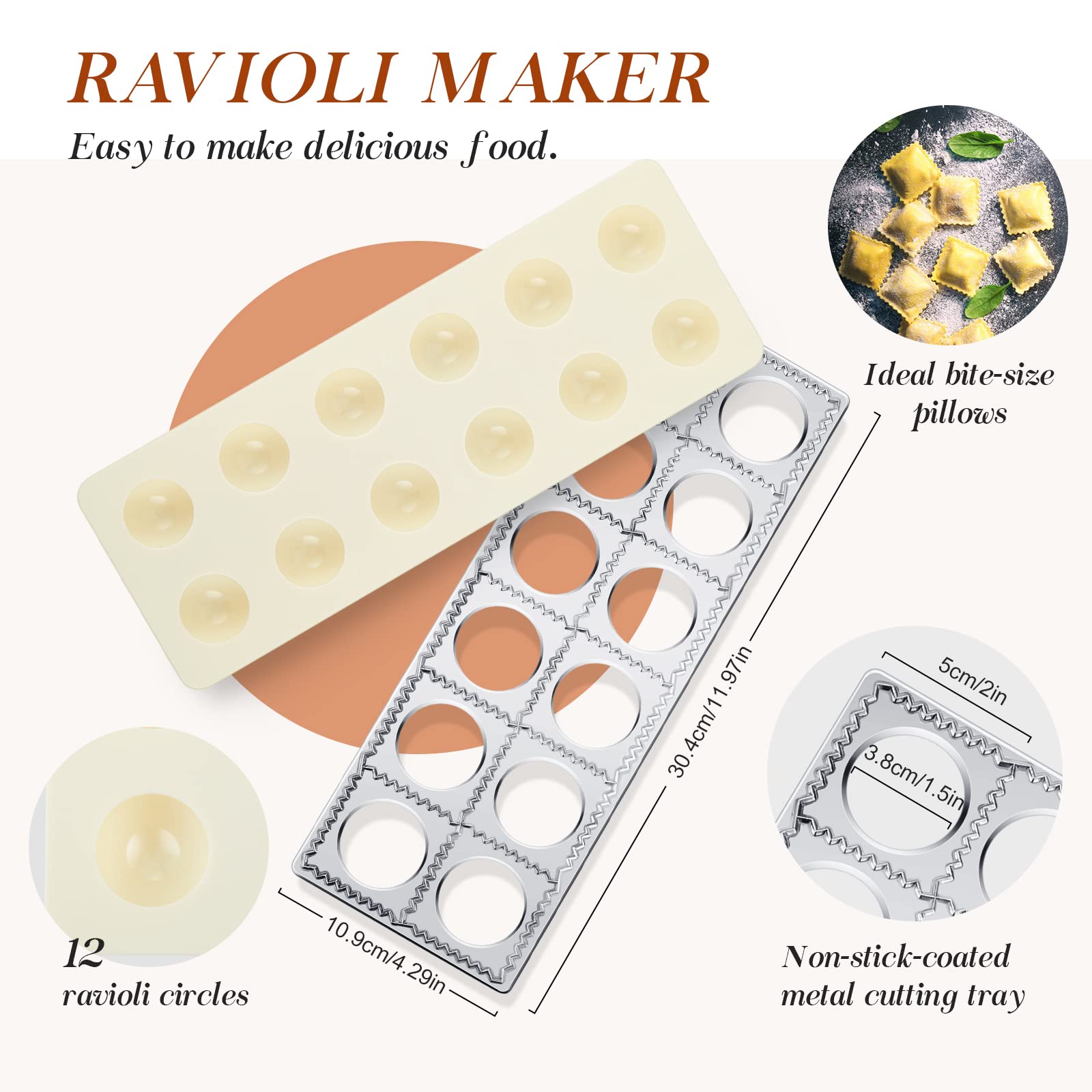 5-Piece Ravioli Mold Set with 12-Hole Press, 3 Pasta Cutters & Wooden Rolling Pin - Complete Pasta Making Kit for Homemade Ravioli, Dumplings & Pelmeni - Perfect Kitchen Gift for Italian Cooking & DIY Pasta Lovers