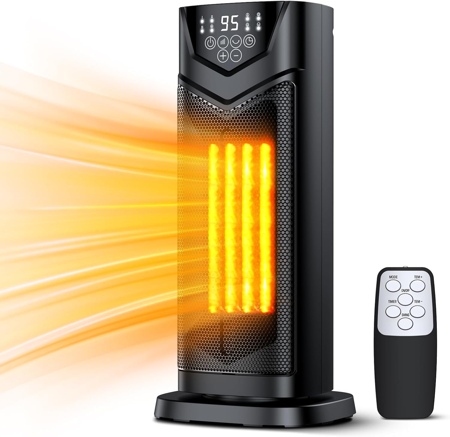 DUEDE 1500W PTC Ceramic Space Heater with Thermostat - 4 Fan Modes, 12H Timer & Remote Control - Fast Heating & Safe Portable Electric Heater for Bedroom, Office, Living Room - Perfect for Winter Home & Workspace Comfort