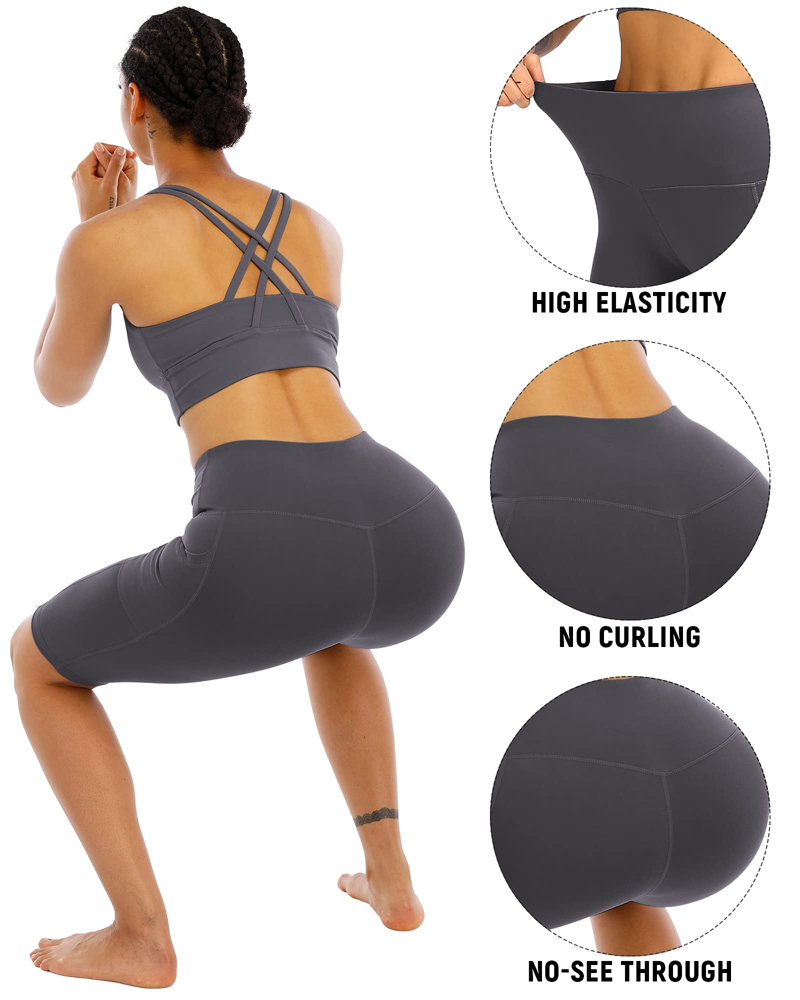 WHOUARE Women's High Waisted Yoga Shorts with Pockets - 4 Pack Workout Shorts for Running, Gym & Biking - Tummy Control Athletic Shorts for Yoga, Cycling & Active Lifestyle