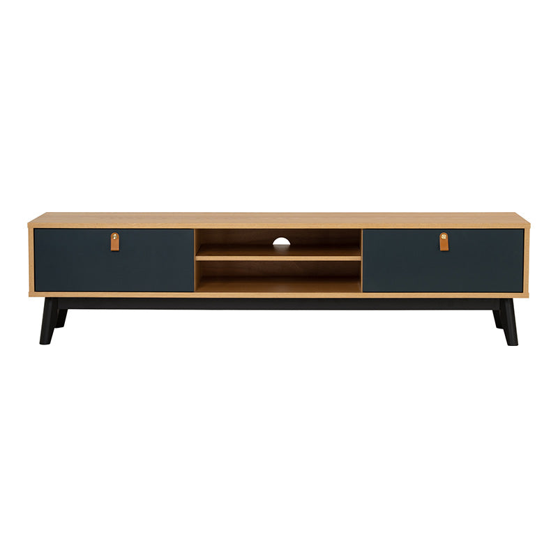 CASTOR 180cm Entertainment TV Stand with Storage - Natural, Navy Blue & Black Modern TV Console for Living Room, Bedroom & Home Theater