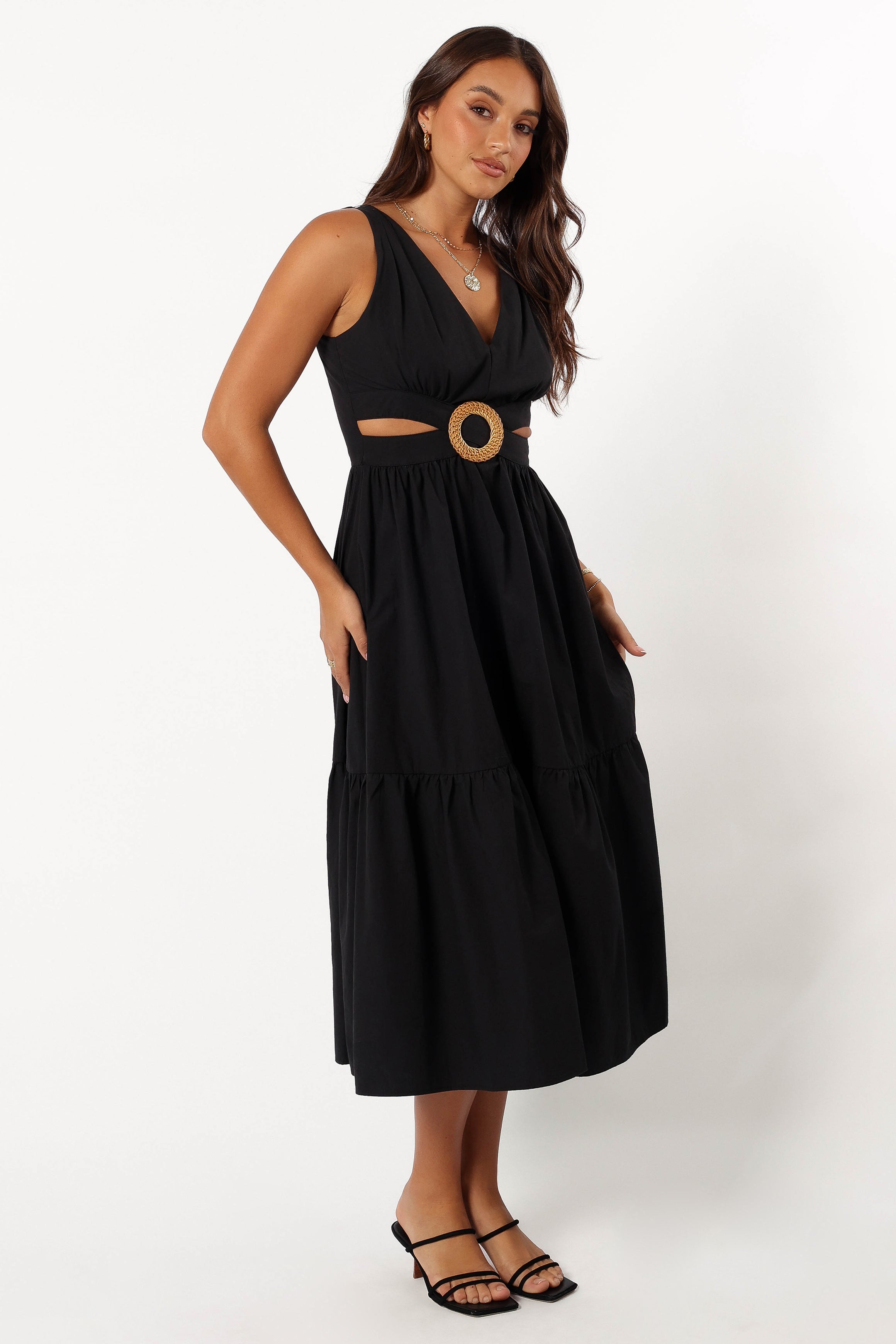 Carmella Midi Dress for Women - Elegant Black Flowy Summer Dress for Casual Wear, Office & Date Night | Plus Size Options Available