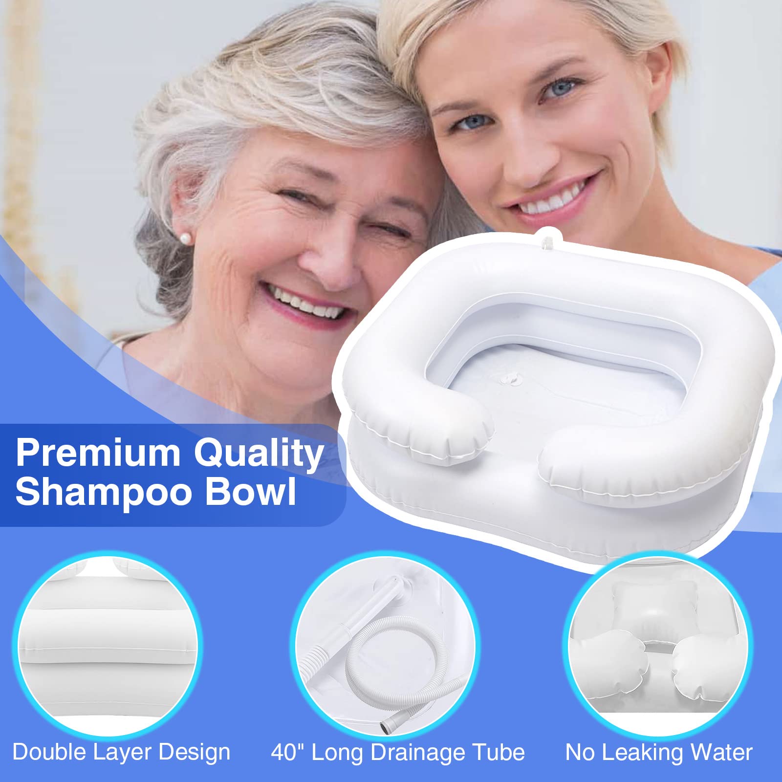 Portable Inflatable Hair Washing Basin with Drain - Ideal for Pregnant Women, Disabled, and Injured - Perfect for Bedside Use, Travel, and Home Care