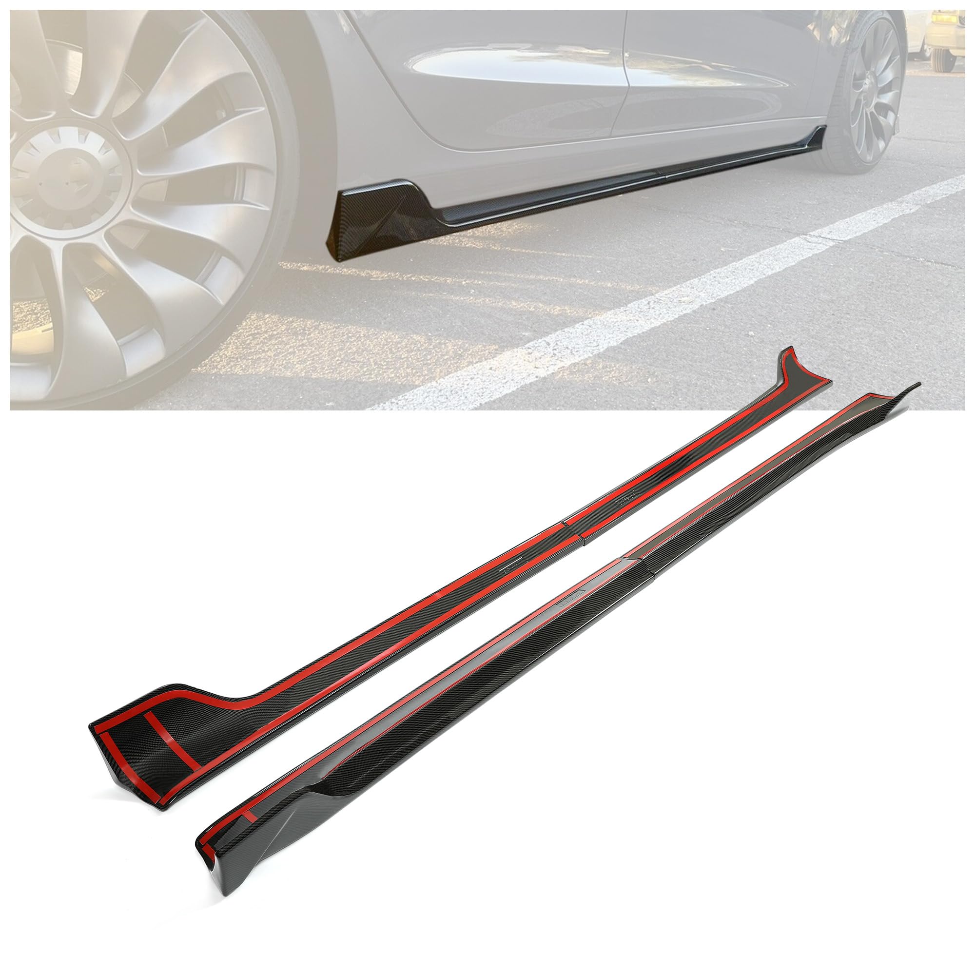 KUAFU Side Skirts for 2017-2023 Tesla Model 3 - ABS Carbon Fiber Style Rocker Panel Spoiler Extensions (4PCS) | Enhance Appearance & Aerodynamics | Perfect for Car Enthusiasts & Performance Upgrades