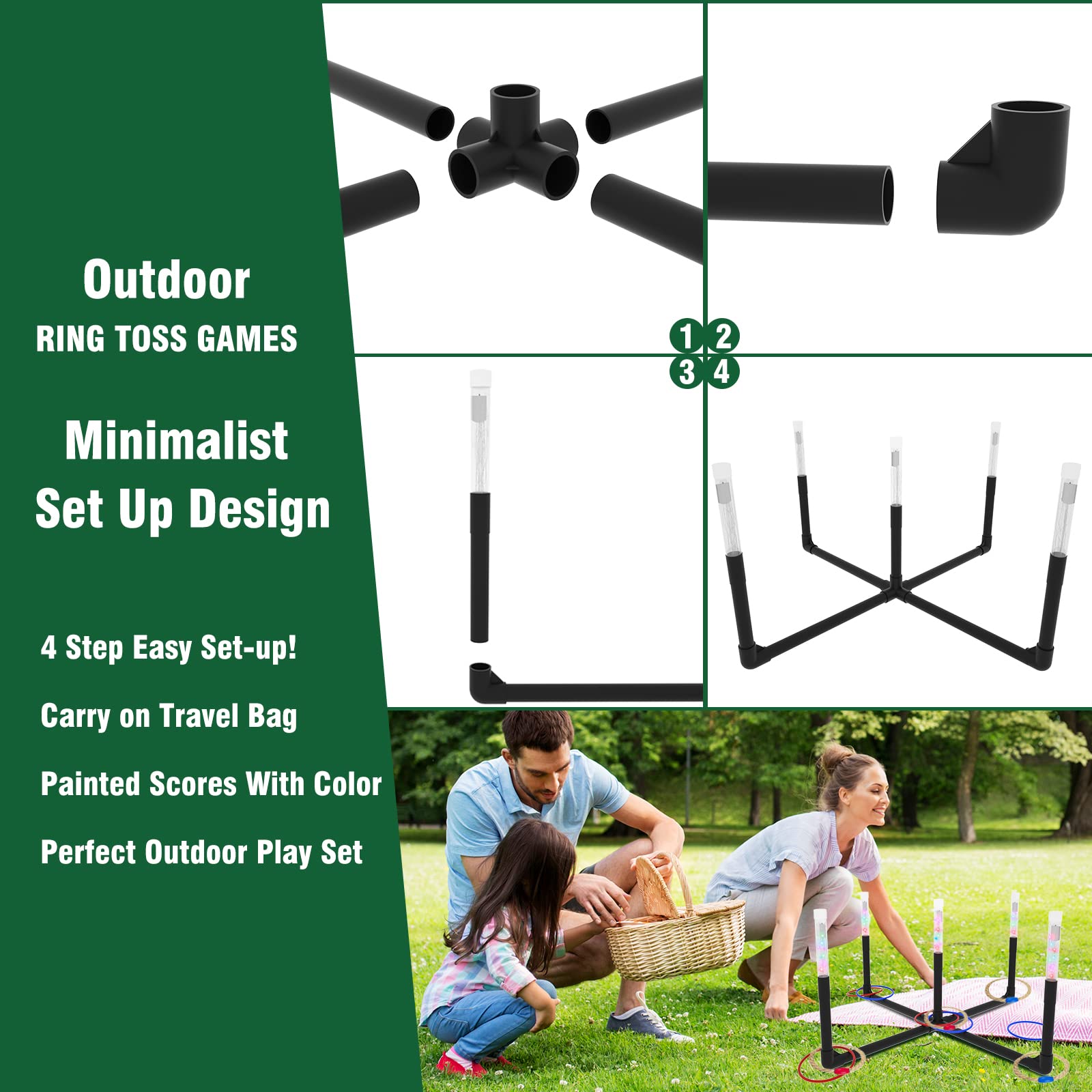 OUTTOY LED Ring Toss Game Set - Glow in The Dark Outdoor Yard Games for Adults, Kids & Family - Fun Lawn, Backyard, Camping & Beach Activities for Parties & Nighttime Entertainment
