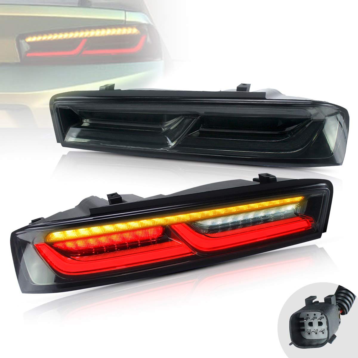 2016-2018 Camaro Coupe 6th Gen Full LED Tail Lights with Sequential Turn Signals & DRLs - Smoked Lens Rear Lamp Assembly | Upgrade for Night Driving & Enhanced Visibility