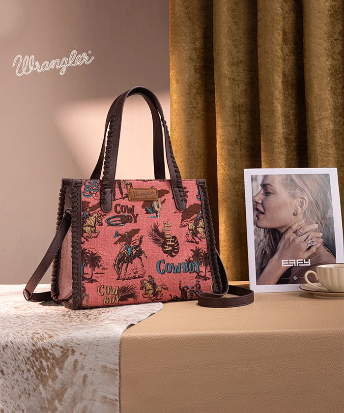 Wrangler Cowboy Print Concealed Carry Tote Bag for Women - Stylish Western Concealed Handgun Purse with Multiple Pockets - Perfect for Everyday Carry, Travel & Outdoor Adventures