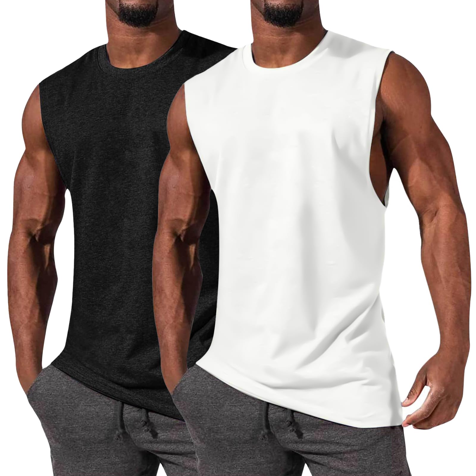 HomyComy Men's Compression Tank Tops - 2 Pack Sleeveless Workout Shirts for Gym, Training & Fitness | Moisture-Wicking & Breathable for Running, Weightlifting & CrossFit