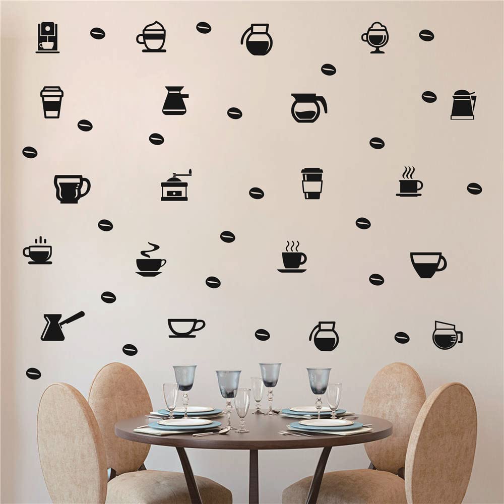 Removable DIY Coffee Cup Wall Decal - Cafe Style Window & Kitchen Decor Sticker for Home, Coffee Shop, Office (Black) | Perfect for Coffee Lovers, Barista Gifts & Kitchen Wall Art