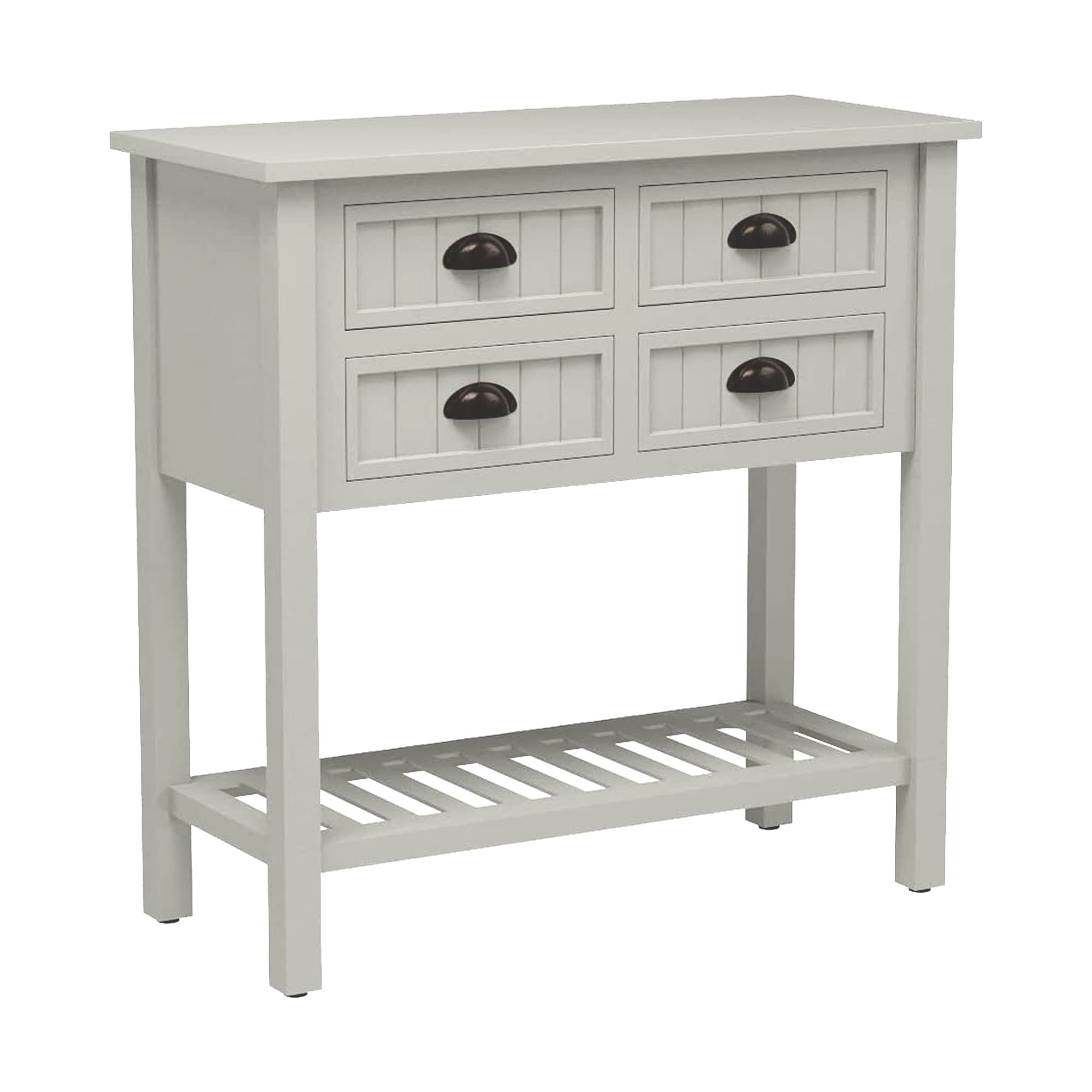 Decor Therapy Bailey Bead Board 4-Drawer Console Table - 14x32x32 Inches, Antique White Finish - Perfect for Entryway, Living Room & Hallway Decor