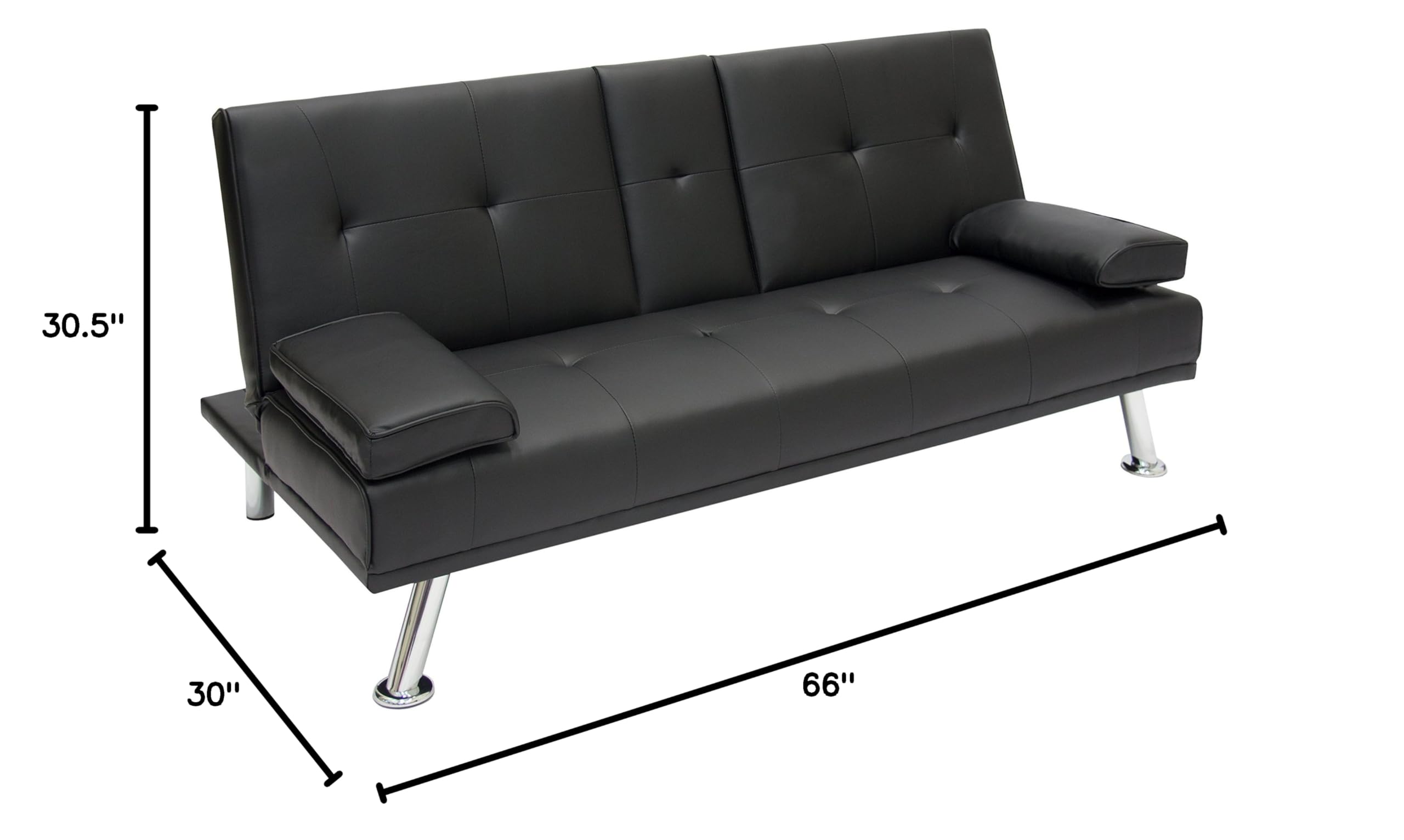 Modern Black Convertible Futon Sofa Bed - Foldable Recliner with Armrests & Cup Holders | Sleeper Couch for Living Room, Guest Room & Small Spaces | Includes Free Expert Setup Guide | Perfect for Apartments, Dorms & Home Theater Seating