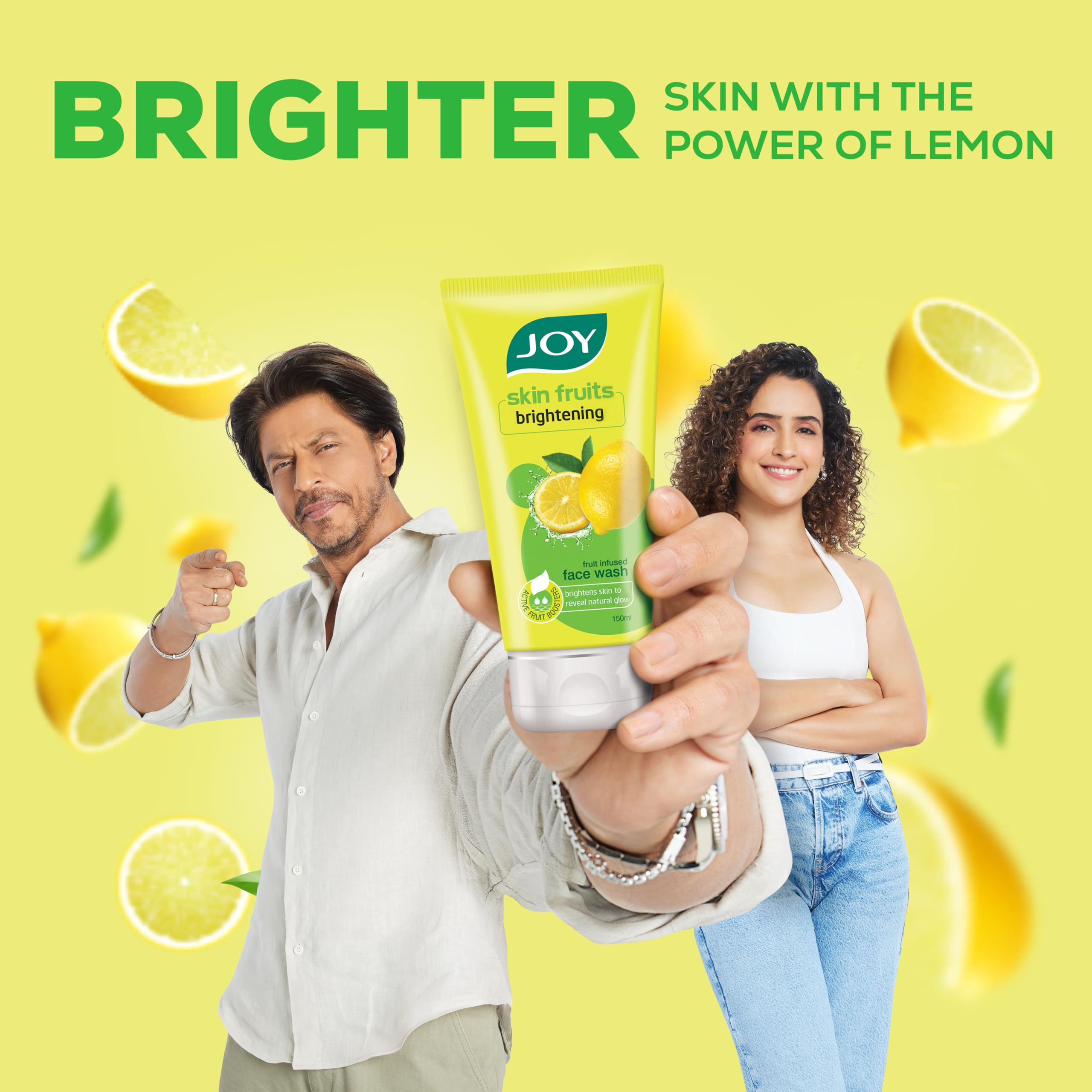 Joy Skin Fruits Lemon Brightening Face Wash 100ml with Vitamin C - Reduces Dark Spots, Oil & Dirt for Glowing Skin - Best for Normal to Oily Skin - Morning & Night Skincare Routine, Travel-Friendly Facial Cleanser