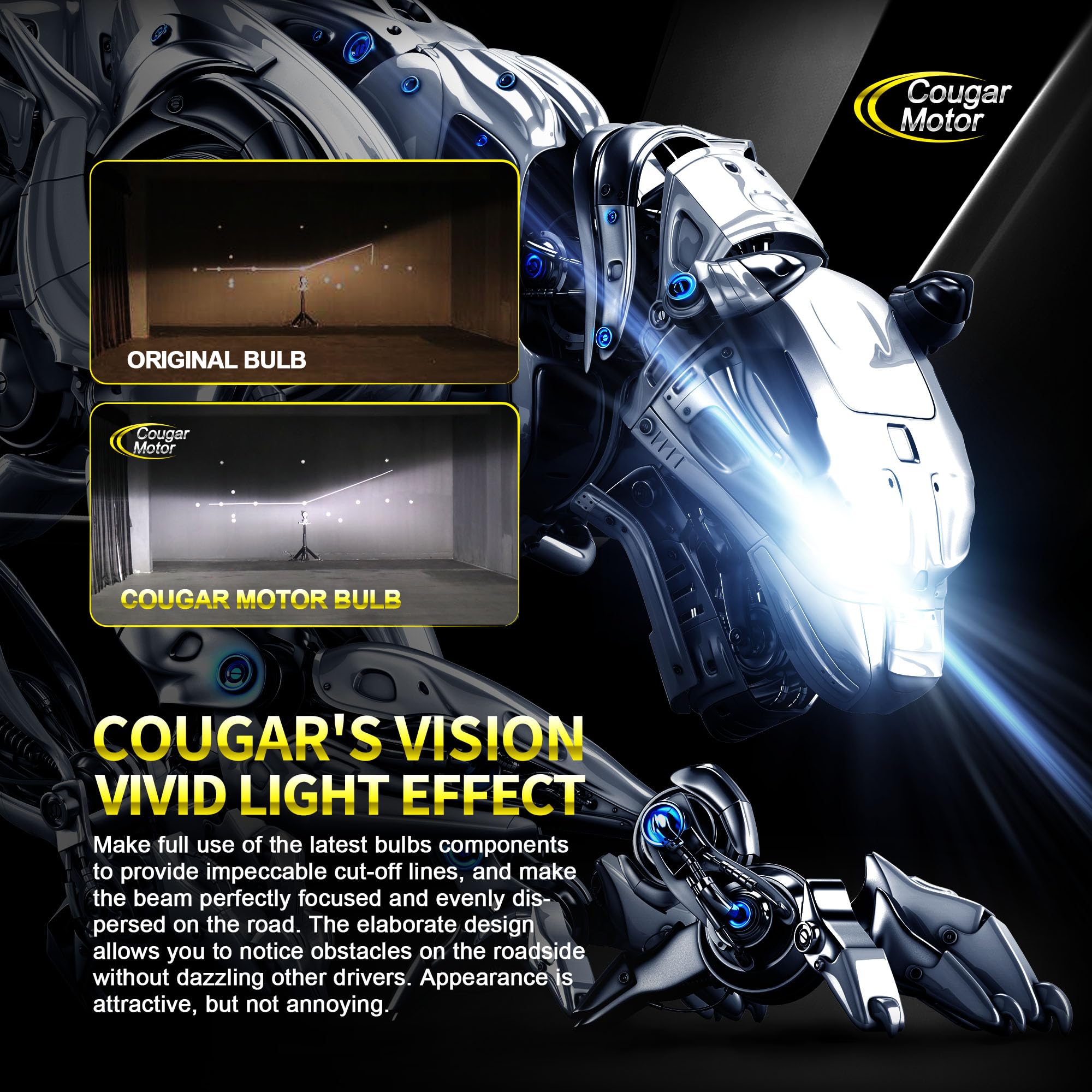 Cougar Motor H4 LED Headlight Bulbs 9003 6500K White - High Brightness Fog Lights with Cooling Fan, Easy Installation for Cars, Trucks, SUVs - Perfect for Night Driving and Bad Weather Conditions (Pack of 2)
