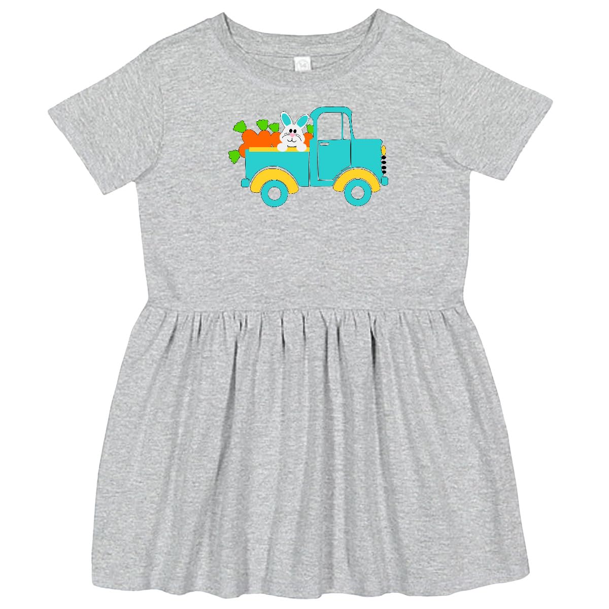 Inktastic Cute Easter Bunny in Blue Truck with Carrots Toddler Dress - Adorable Spring Outfit for Girls, Easter Sunday Church, Family Photos & Egg Hunt Activities