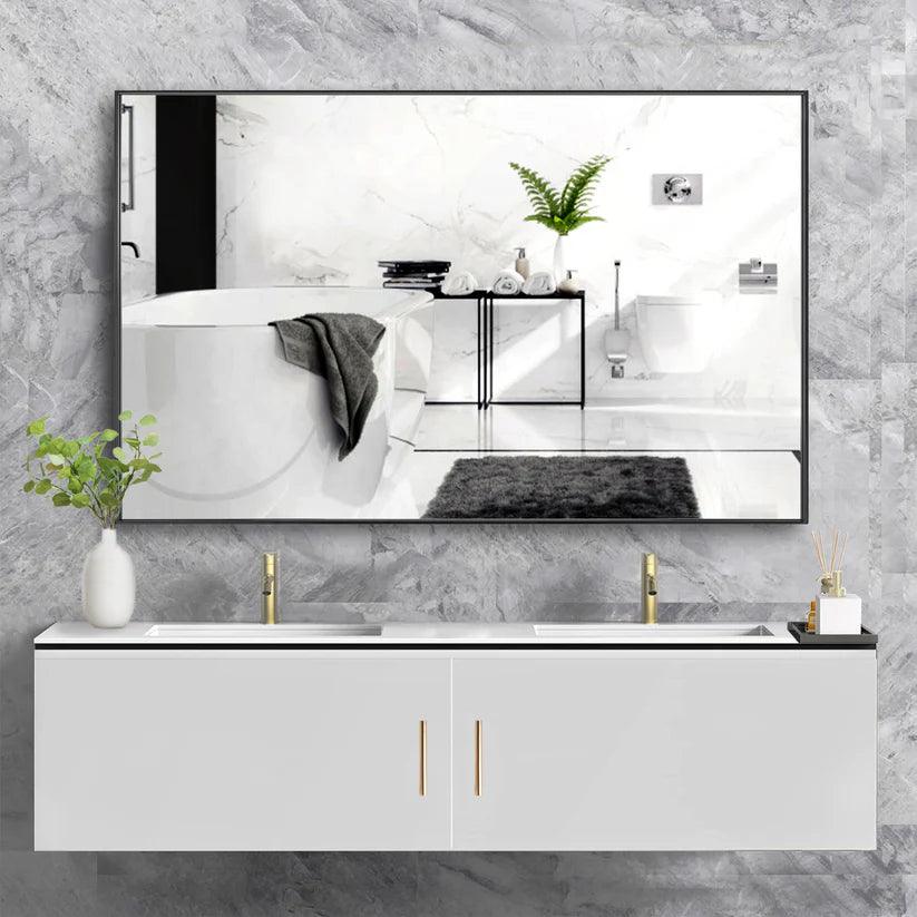 Sleek Modern Black Aluminum Framed Wall Mirror - Full Length Floor Mirror for Bedroom, Living Room & Entryway Decor