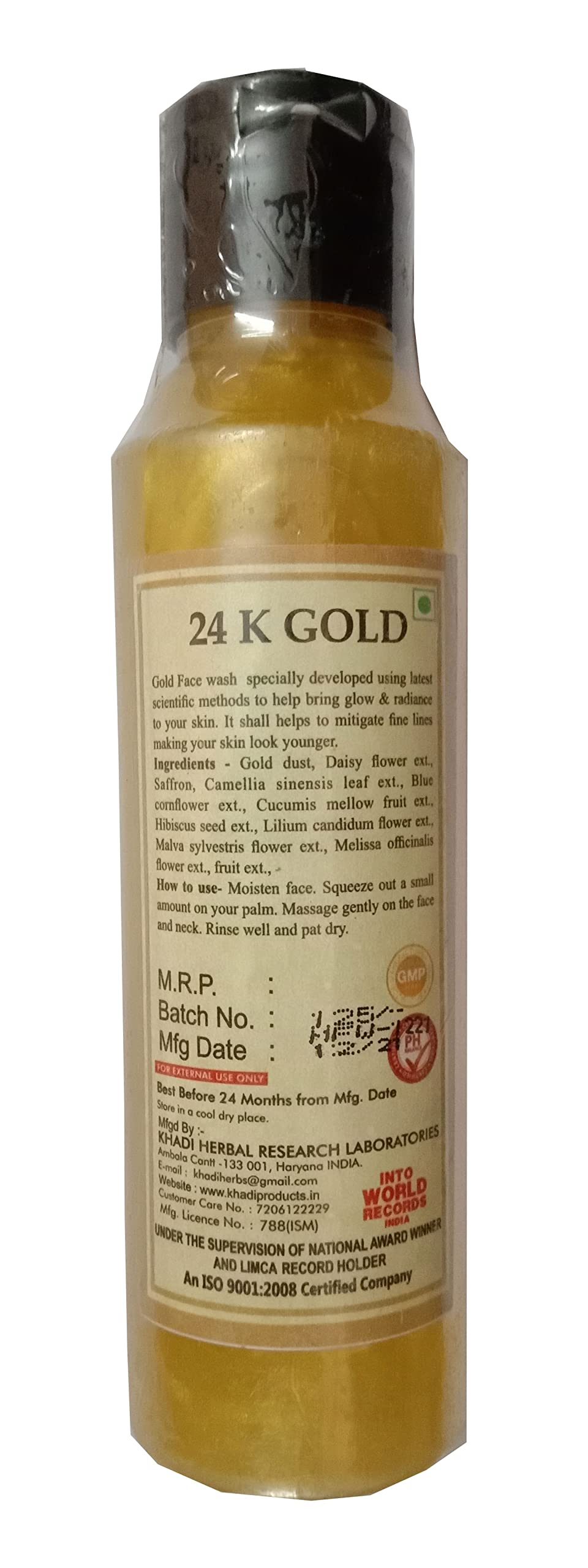 KHADI ORGANIC 100% Natural 24K Pure Gold Face Wash with French Rose Extracts - Brightening Cleanser for Radiant Glow, Removes Dullness, SLS & Paraben Free (120g) | Perfect for Daily Skincare Routine & Special Occasion Prep