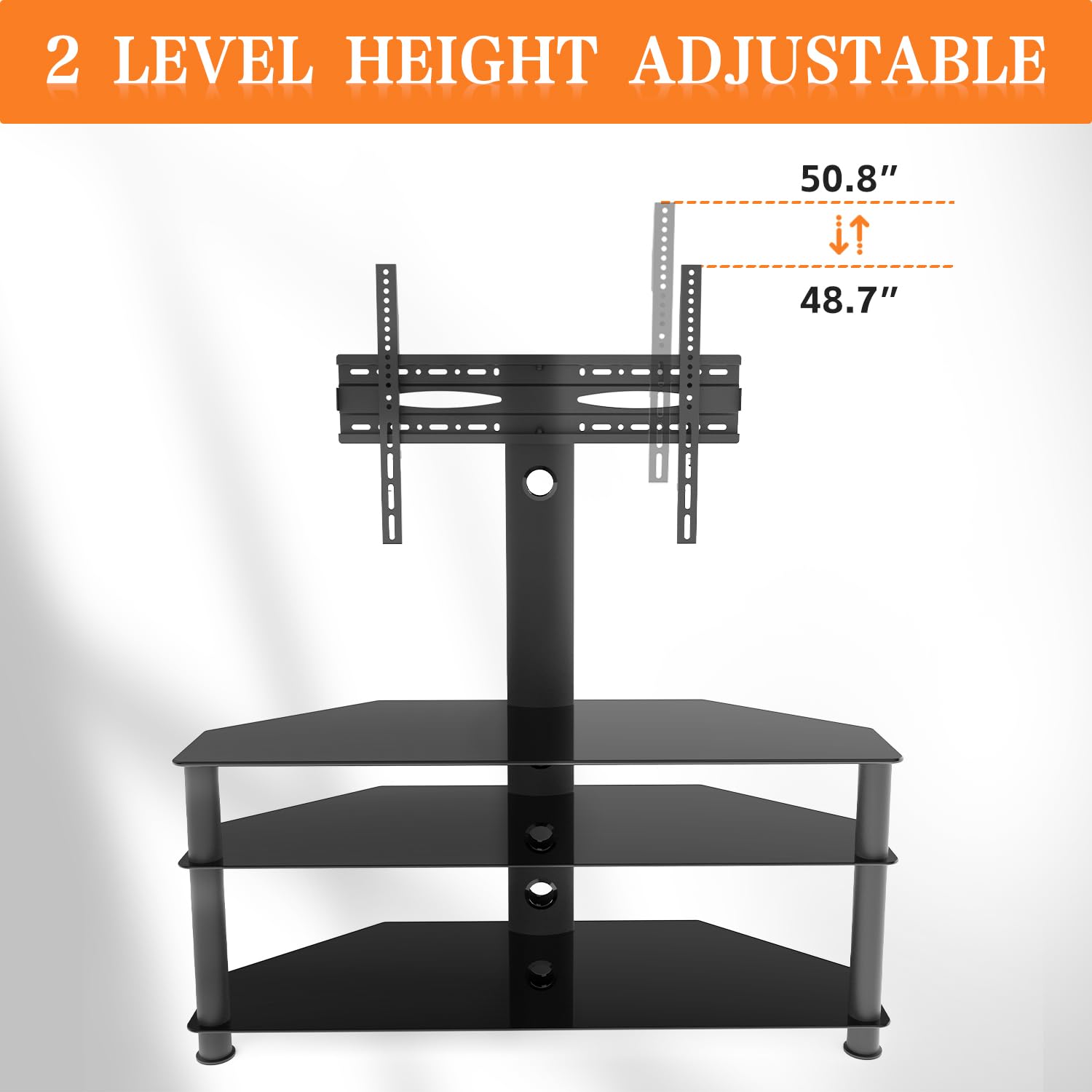 Swivel Floor TV Stand Mount with 3 Tier Tempered Glass Shelves - Height Adjustable Entertainment Center for 32-70 Inch TVs (Max VESA 600x400mm) - Perfect for Living Room, Bedroom, or Home Theater Setup