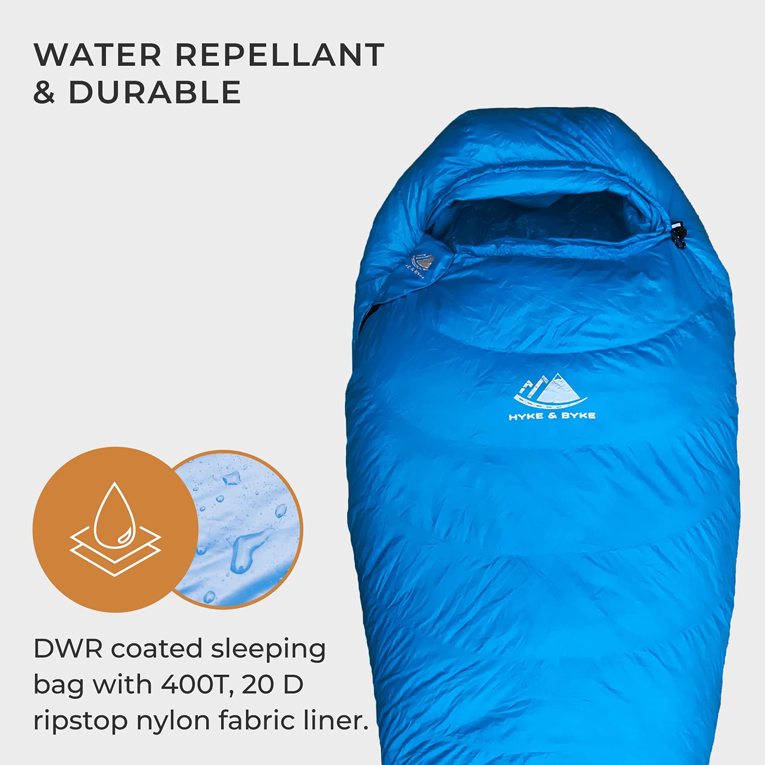 Hyke & Byke Quandary 15°F Cold Weather Mummy Sleeping Bag - 650 FP Duck Down, Ultralight 3-Season Backpacking & Hiking Sleeping Bag for Adults - Includes Compression Stuff Sack - Perfect for Camping, Mountaineering & Outdoor Adventures