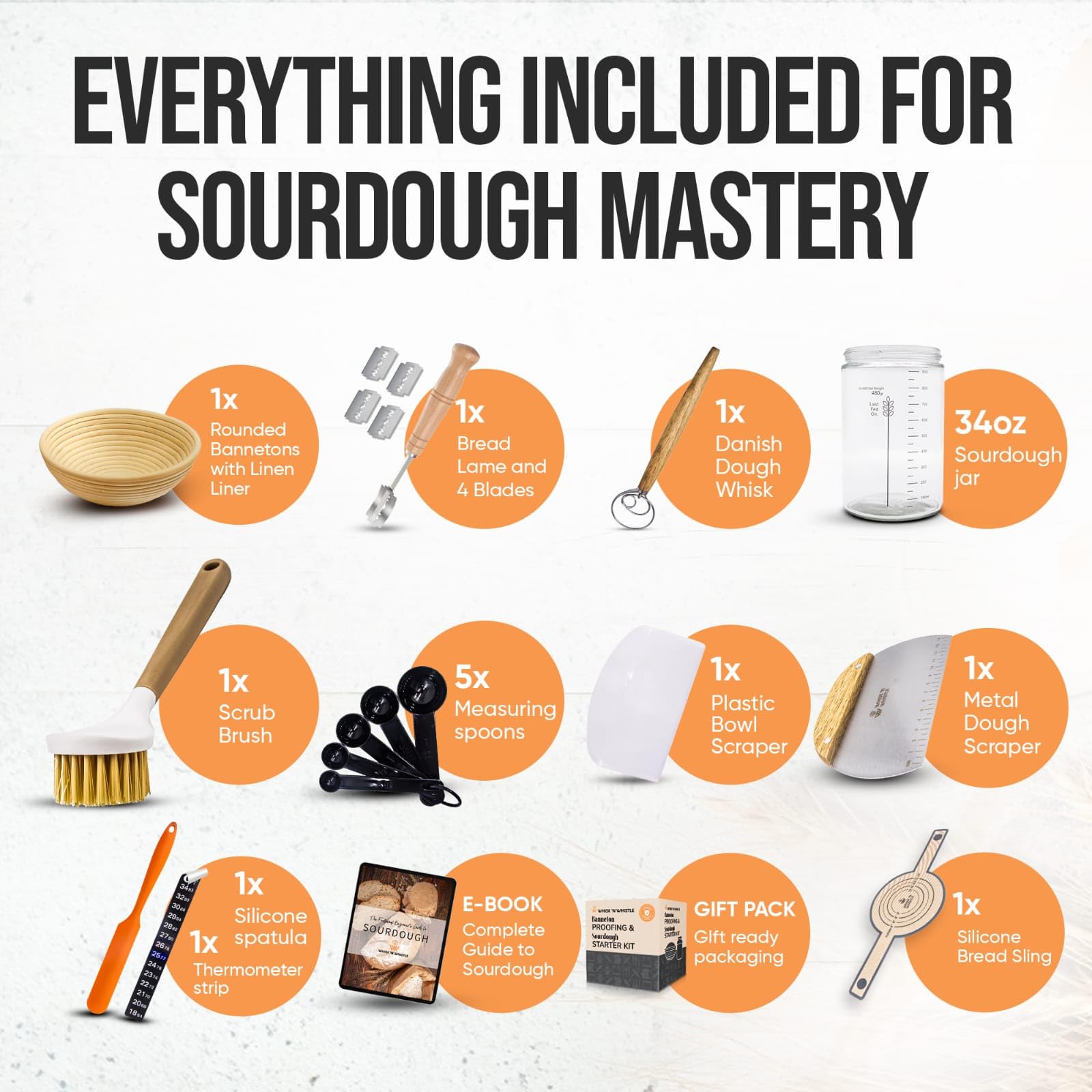 Organic Sourdough Starter Kit with Banneton Basket & Tools - 9