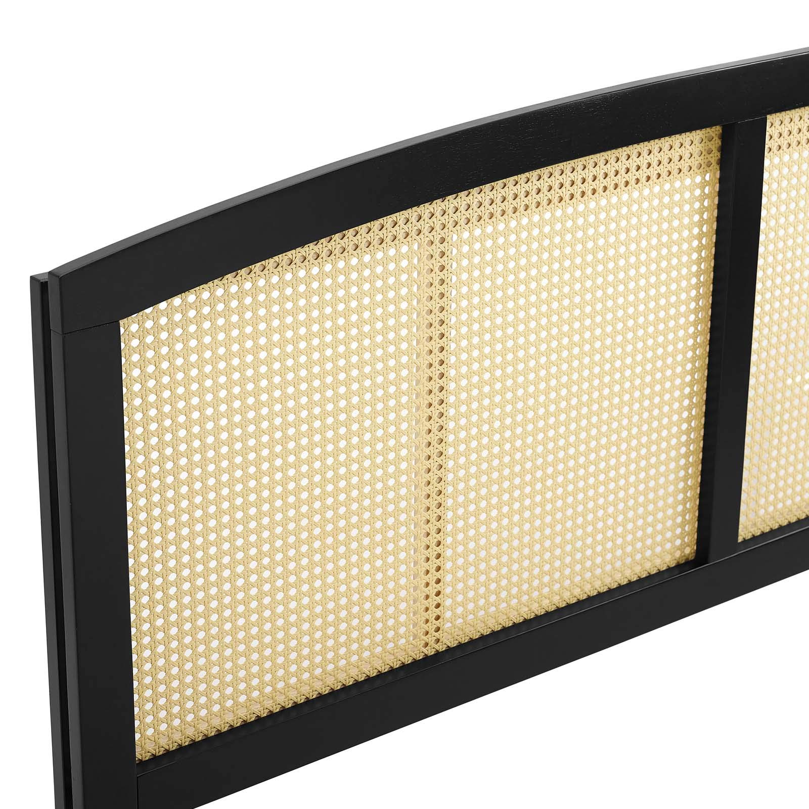 Modway Halcyon Cane Woven Rattan King Size Headboard - Black Rattan Bed Frame for Master Bedroom, Boho & Coastal Home Decor