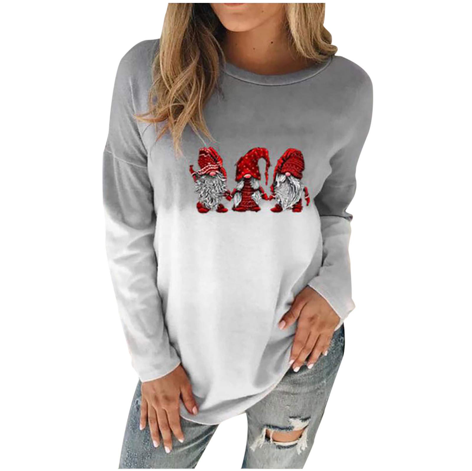 Women's Casual Short Sleeve Christmas Lights Letter Printed T-Shirt - Sexy Winter Top in Gray | Perfect for Holiday Parties & Casual Outfits