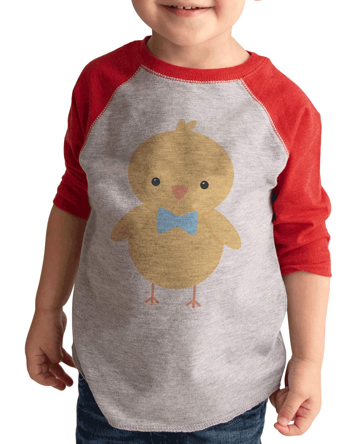 Happy Easter Kids Raglan T-Shirt - Cute Easter Chick Design - Red Long Sleeve Shirt for Boys & Girls - Easter Outfit, Spring Party, Family Photo Matching Clothes
