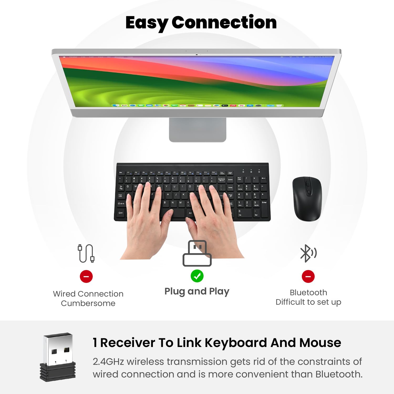 Cimetech EasyTyping KF10 Wireless Keyboard and Mouse Combo - Silent Scissor Switch Keys, Ultra Slim Design, Plug & Play for PC/Laptop/Mac/Windows - Black | Perfect for Office, Home & Gaming Use