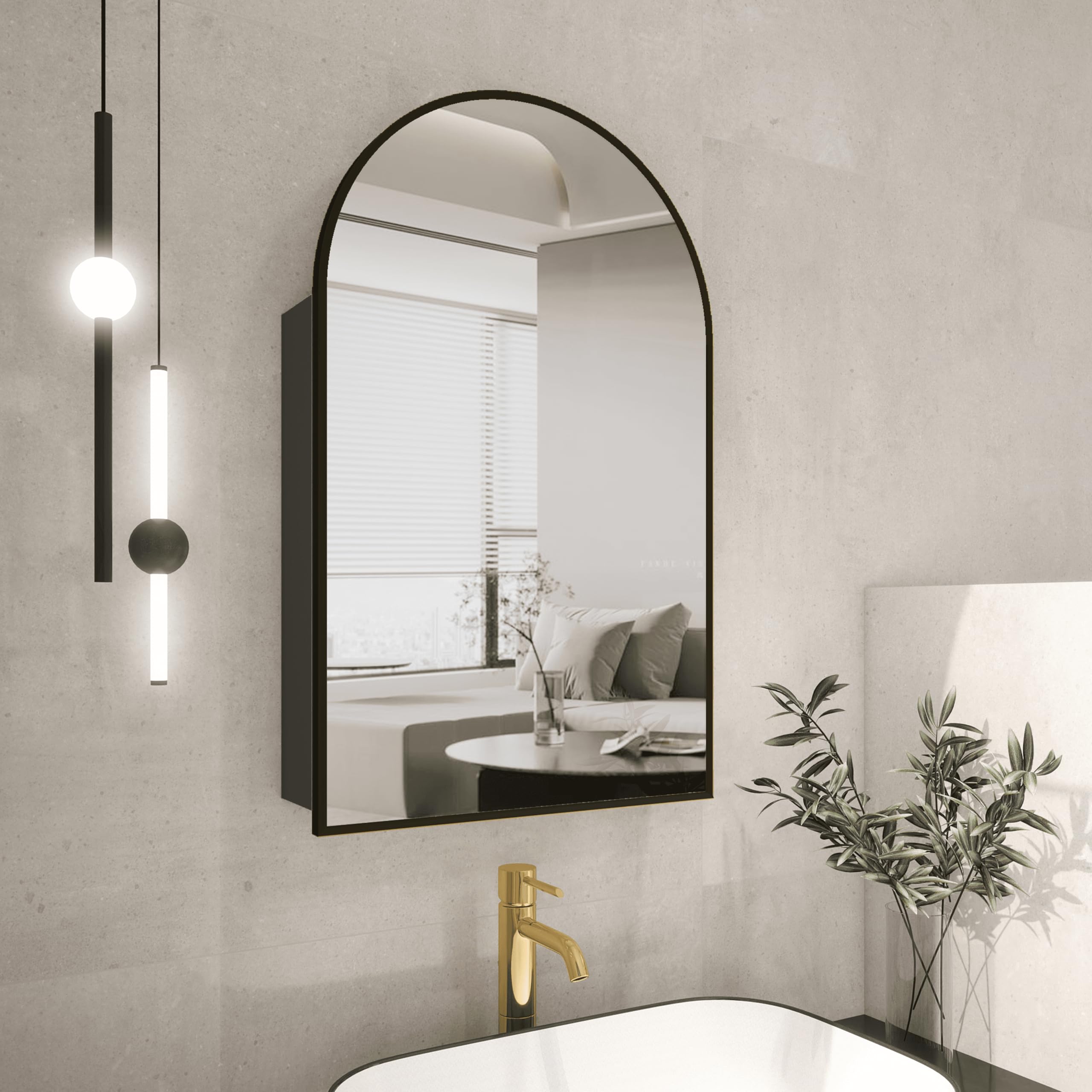 Black Arched Wall Mounted Medicine Cabinet with Mirror - 20x32 Inch Modern Vanity Storage Cabinet with Adjustable Shelves (Not Recessed) - Perfect for Bathrooms, Bedrooms & Powder Rooms