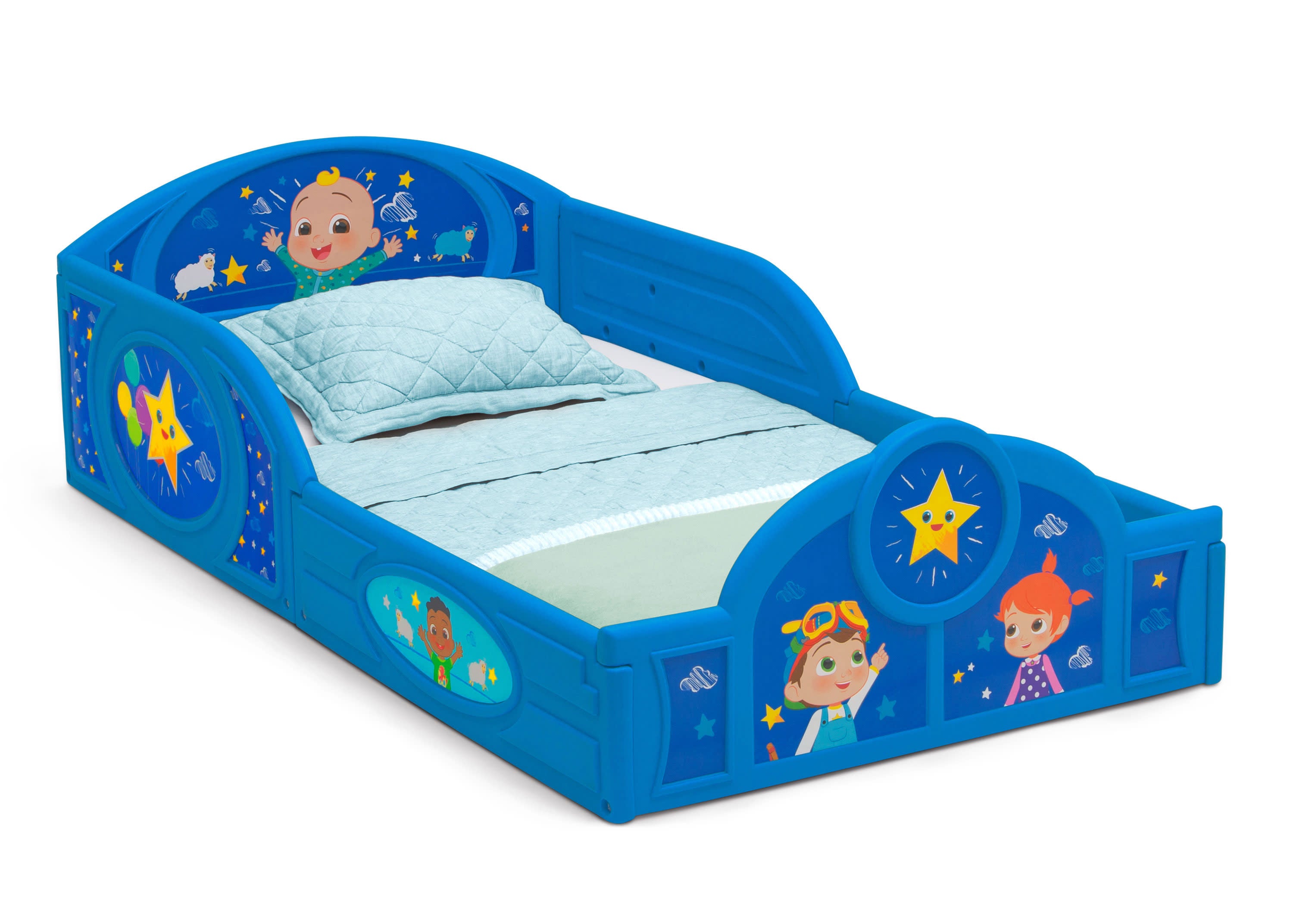 CoComelon Toddler Bed with Built-In Guardrails - Safe & Comfortable Kids Bed for Nursery, Bedroom, or Playroom - Perfect for Toddler Sleep and Playtime