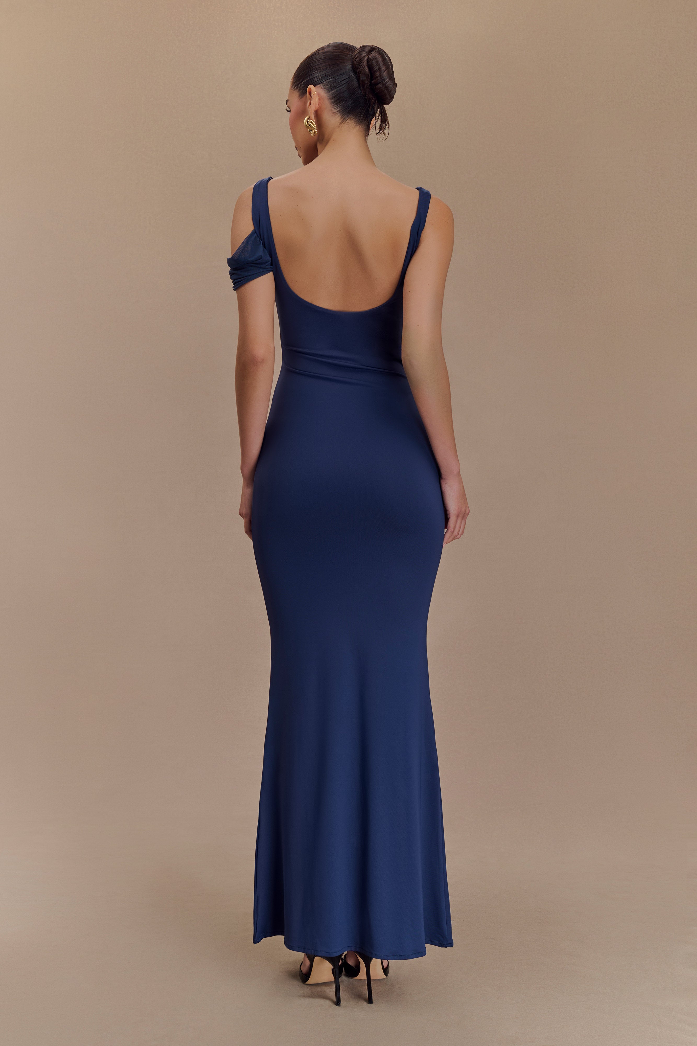Janette Eco-Friendly Recycled Nylon & Mesh Sleeveless Maxi Dress - Navy Blue | Sustainable Summer Beach Dress for Women, Perfect for Vacations & Outdoor Events