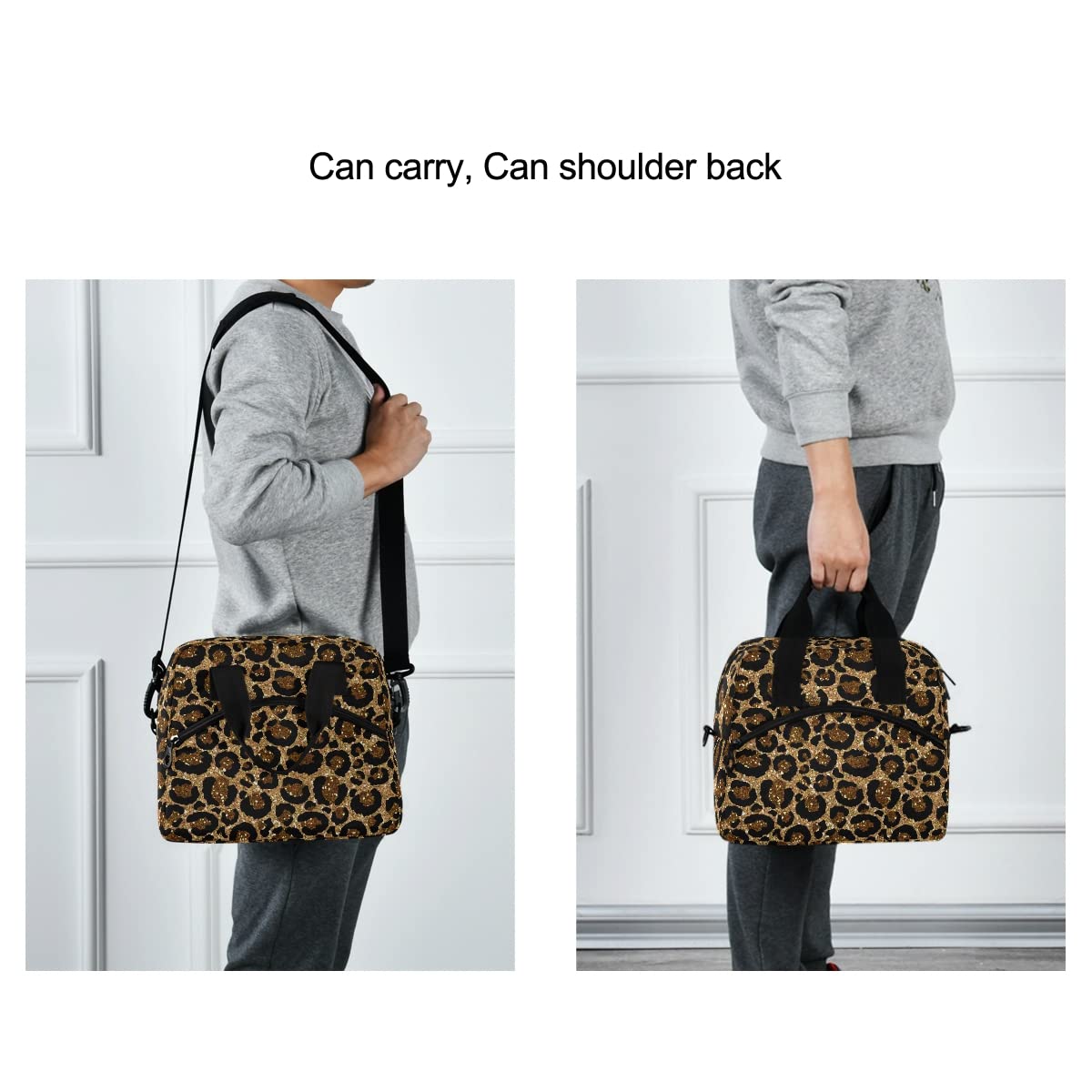 Sinestour Insulated Lunch Bag Box - Reusable Leopard Print Cooler Bag with Adjustable Shoulder Strap for School, Office, Picnic | Perfect for Adults, Men & Women | Keep Food Fresh for Work, Travel & Outdoor Activities