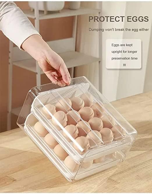 MUGATH 32-Grid Egg Storage Container - Double Drawer Refrigerator Egg Organizer, Space Saving Stackable Multi-Layer Egg Holder for Kitchen & Household - Perfect for Fresh Egg Storage & Organization in Fridge