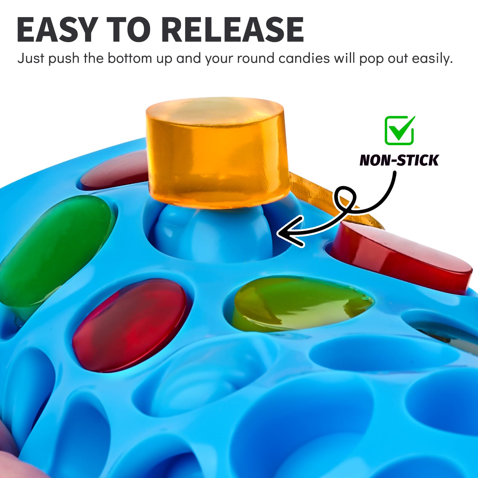 4 PCS Silicone Gummy Candy Molds - 55 Cavities Non-Stick Round Molds for Hard Candies, Chocolates, Caramels, Jello & Fruit Snacks - Perfect for DIY Candy Making, Baking, Party Favors & Holiday Treats