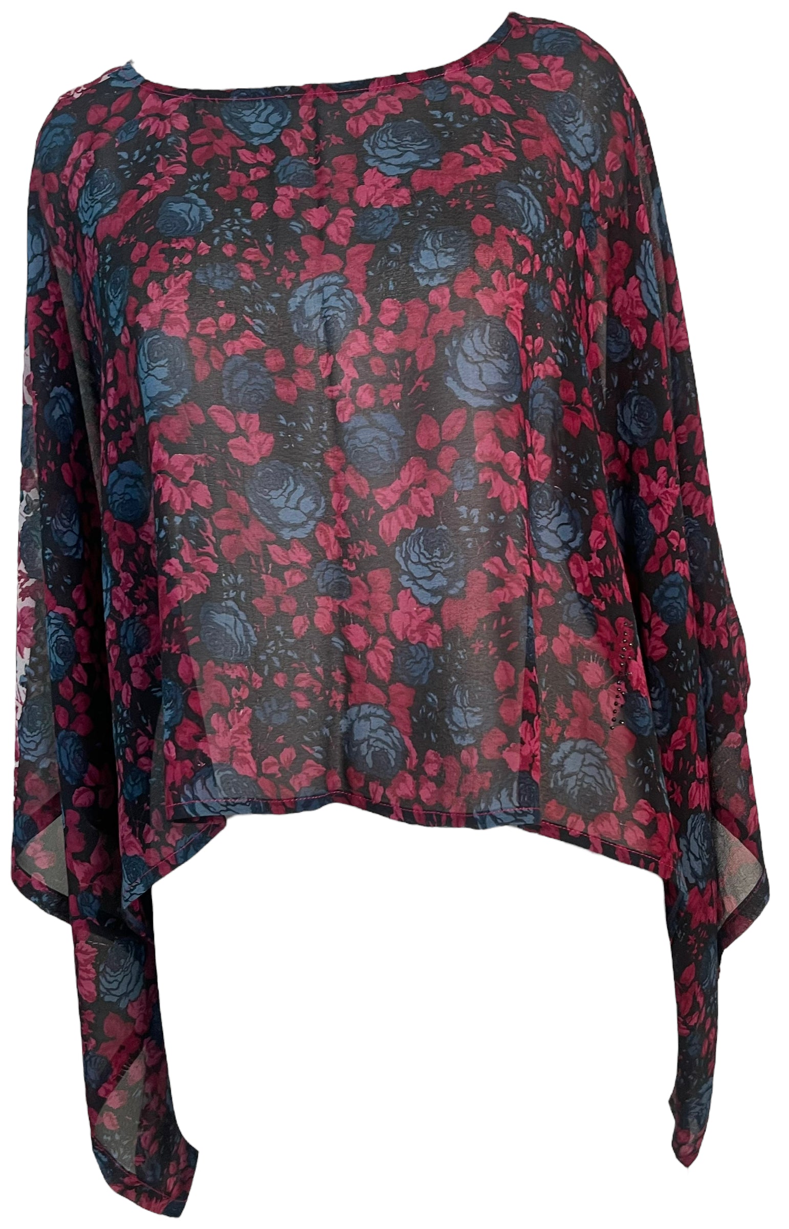 PRC5953 Women's Pure Silk Kimono Sleeve Blouse - Elegant Floral Print Loose Fit Tunic Top for Casual Wear, Date Night & Special Occasions